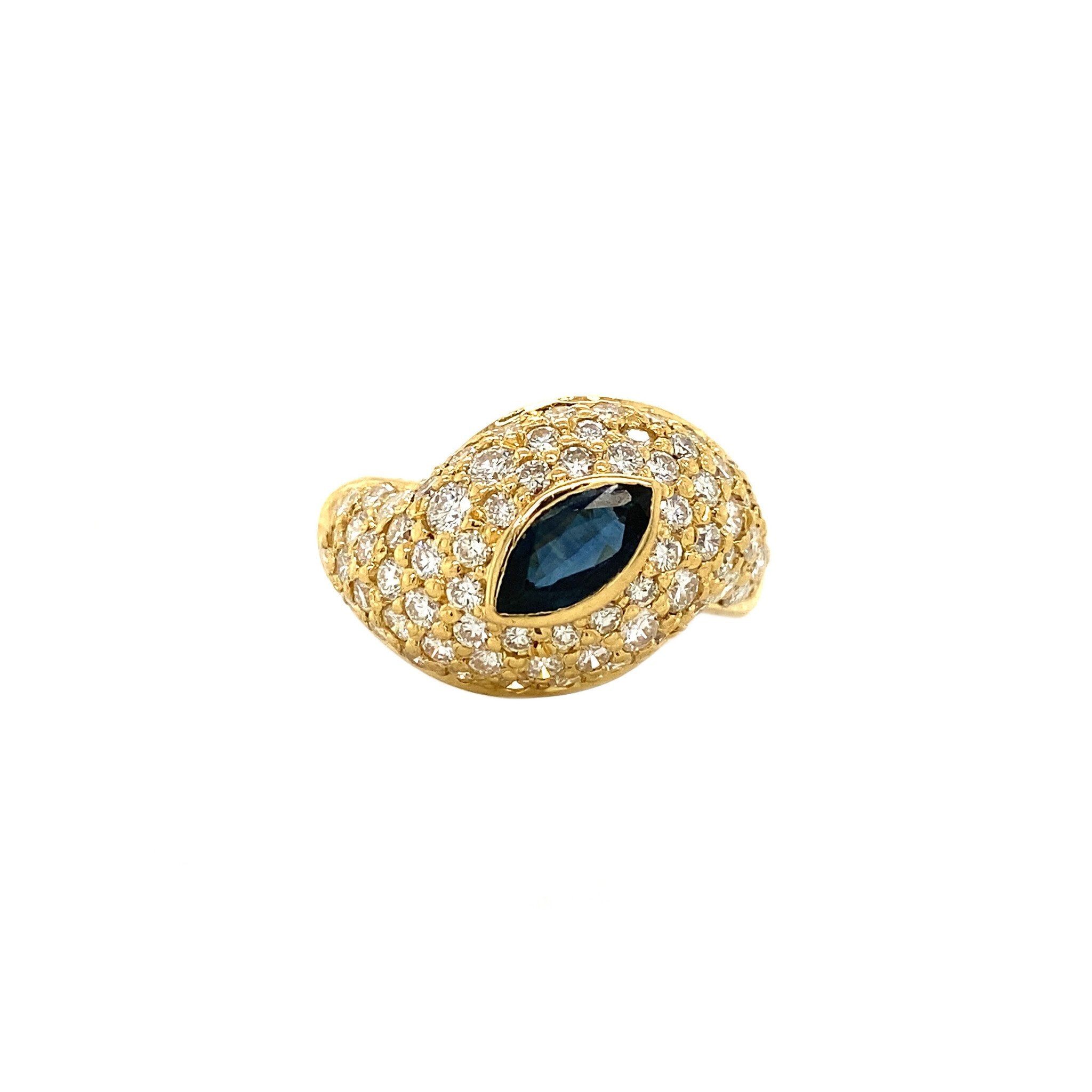 Gouden vintage ring met saffier en diamant 18 krt