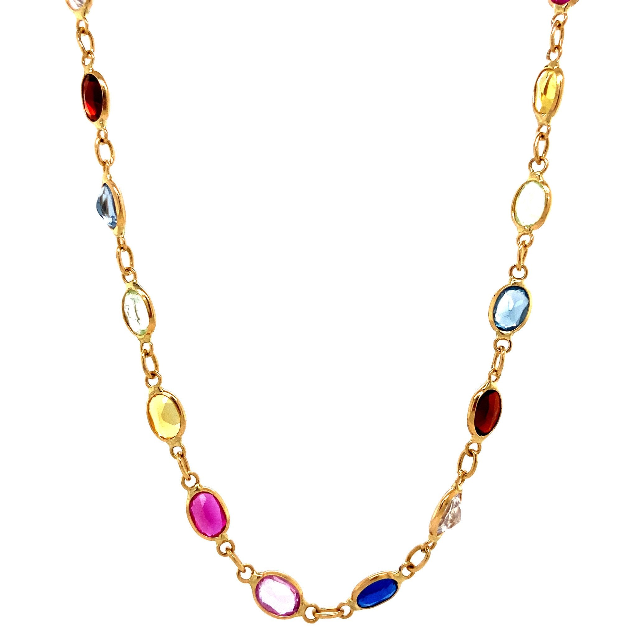 Gold necklace with spinel, sapphire, ruby and garnet, 18 kt