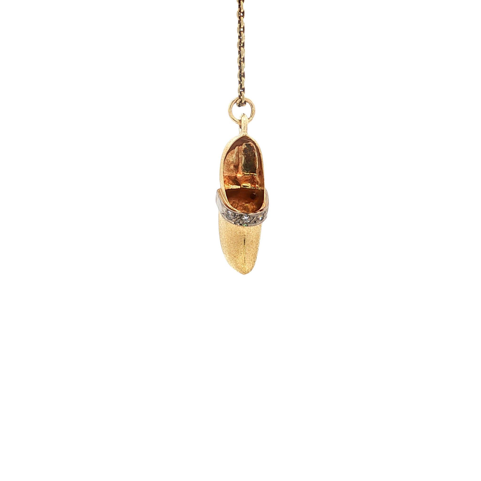 Gold vintage clog pendant with diamond 14 kt