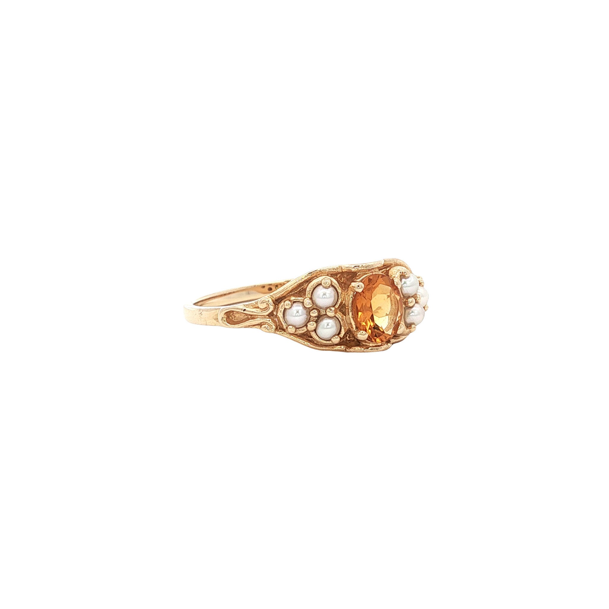Gold ring with citrine and pearl 14 kt