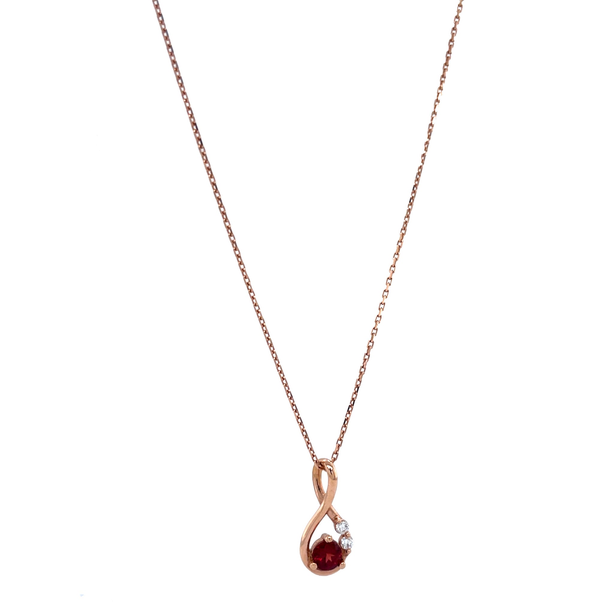 Rose-gold vintage necklace with garnet and diamond pendant 18 kt