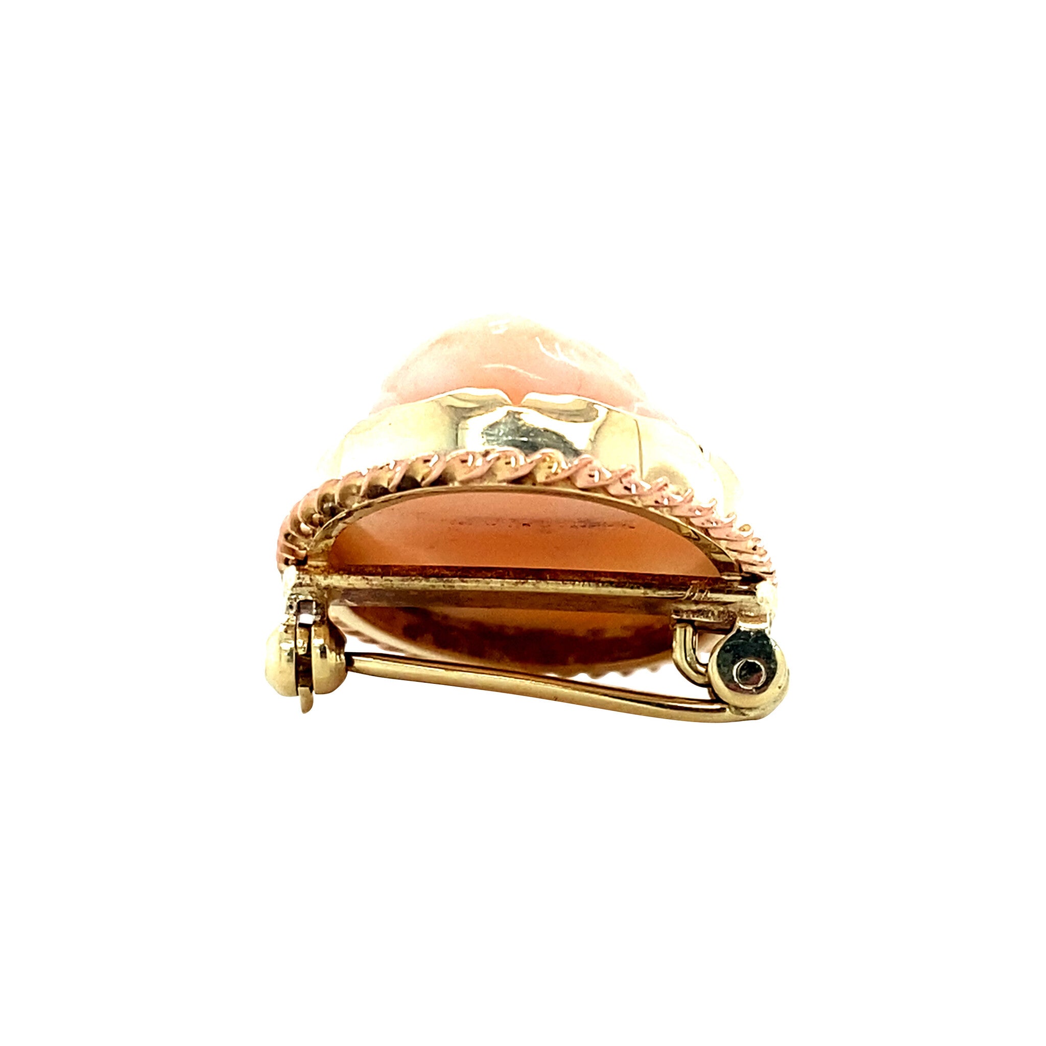 Gouden vintage broche met angel skin koraal 14 krt