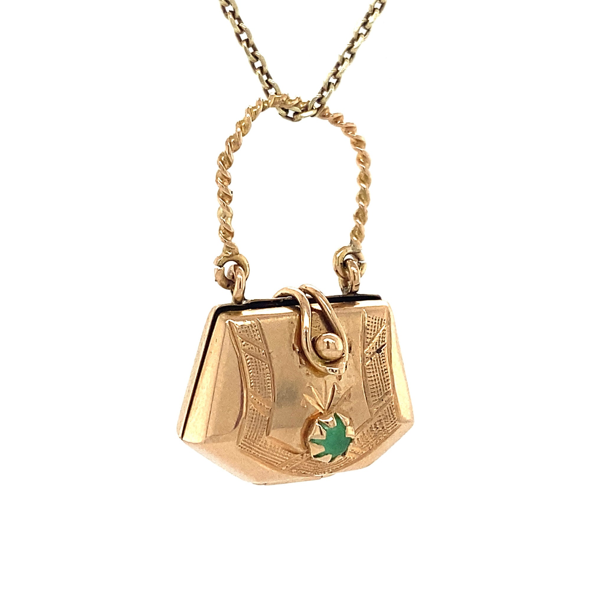 Gouden hanger tas met glassteentje 14 krt