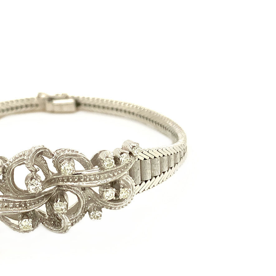 Vintage 14 kt white gold bracelet with diamond