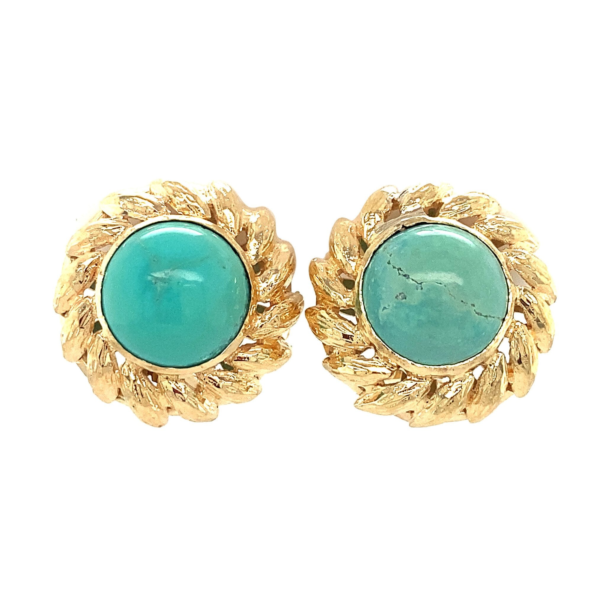 Gouden oorclips met turkoois 14 krt