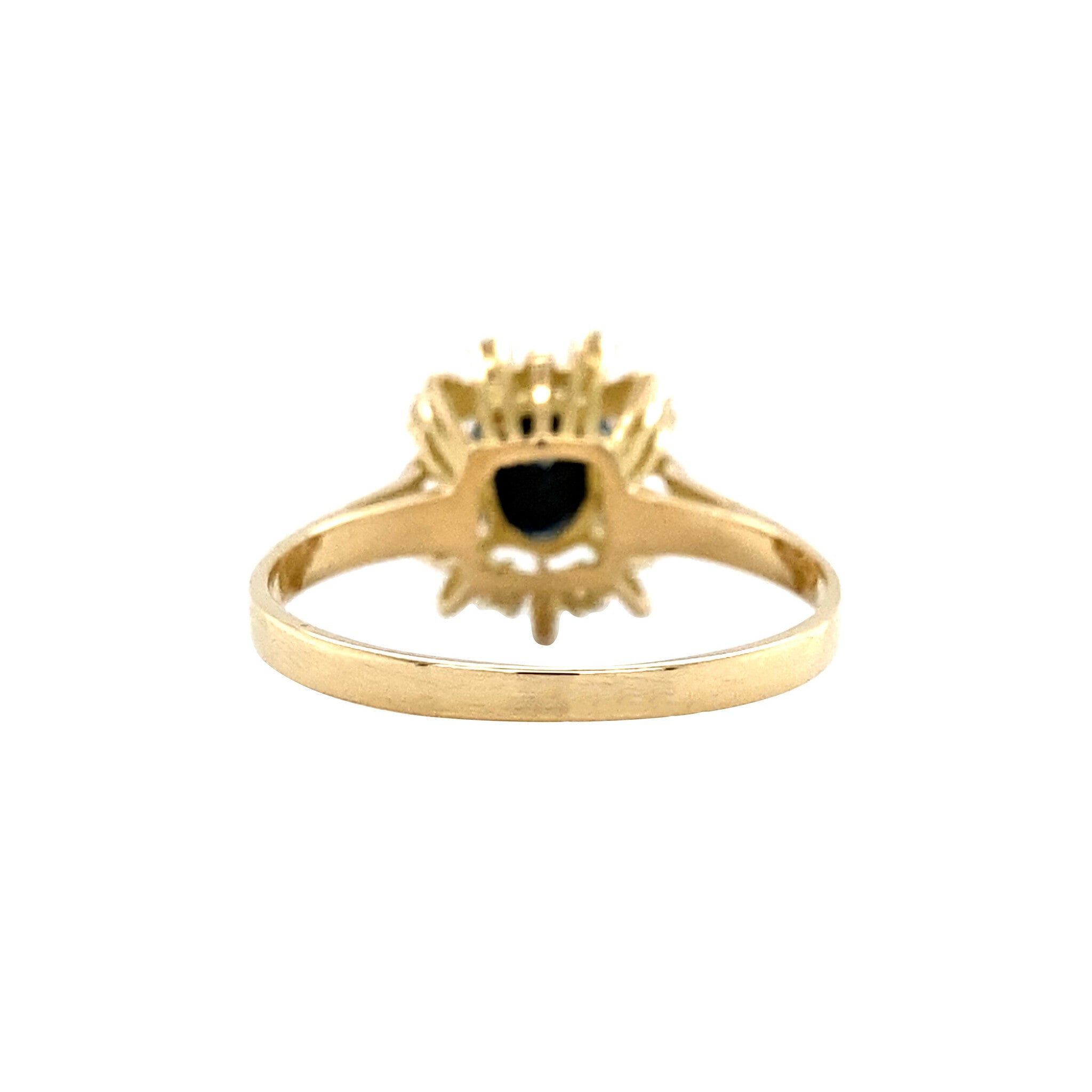 Gouden vintage entourage ring met saffier en diamant 18 krt