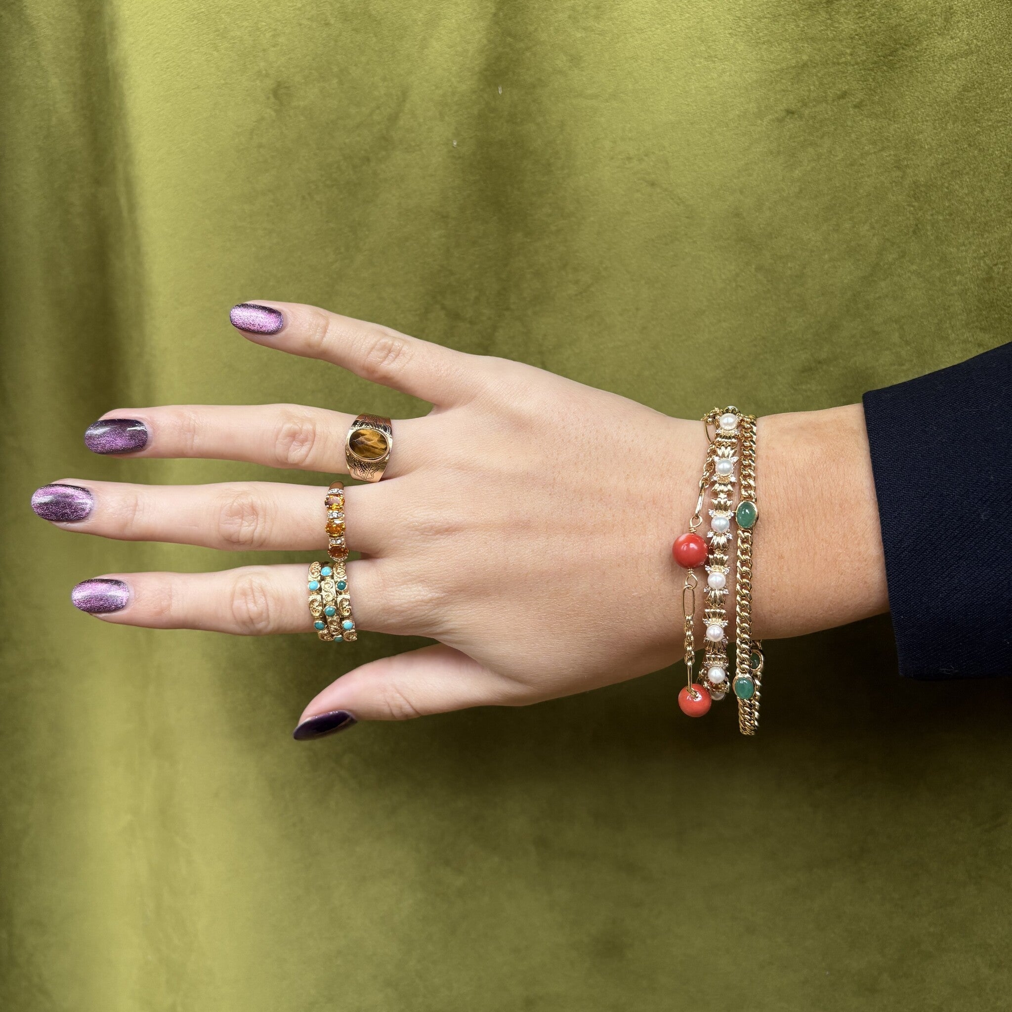 Gouden vintage armband met bloedkoraal 14 kt