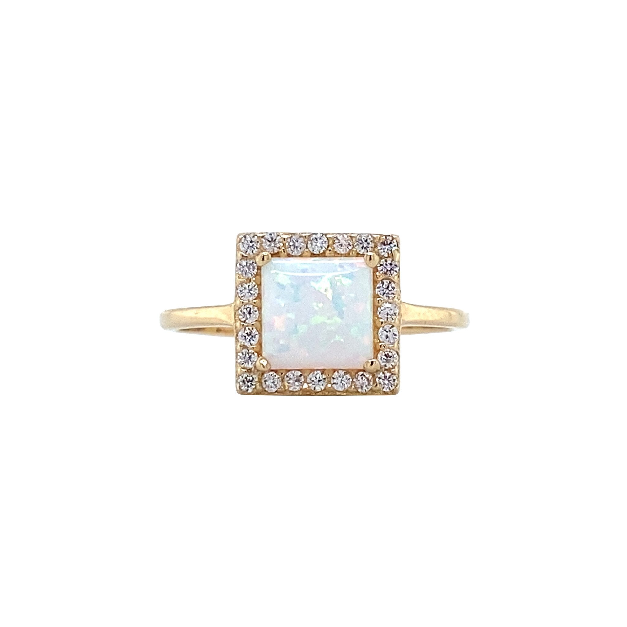 Gouden vintage entourage ring met opaal en zirkonia 14 krt