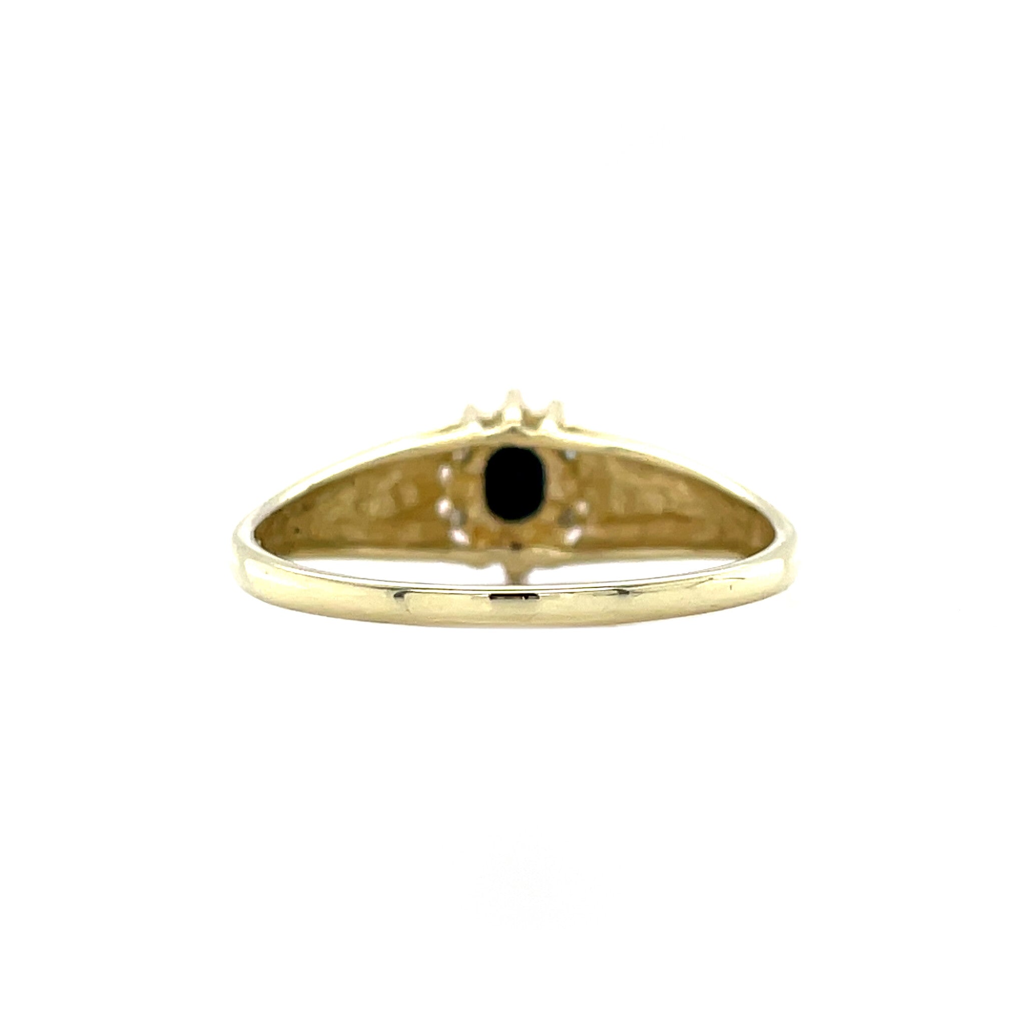 Gouden vintage entourage ring met saffier en diamant 14 krt