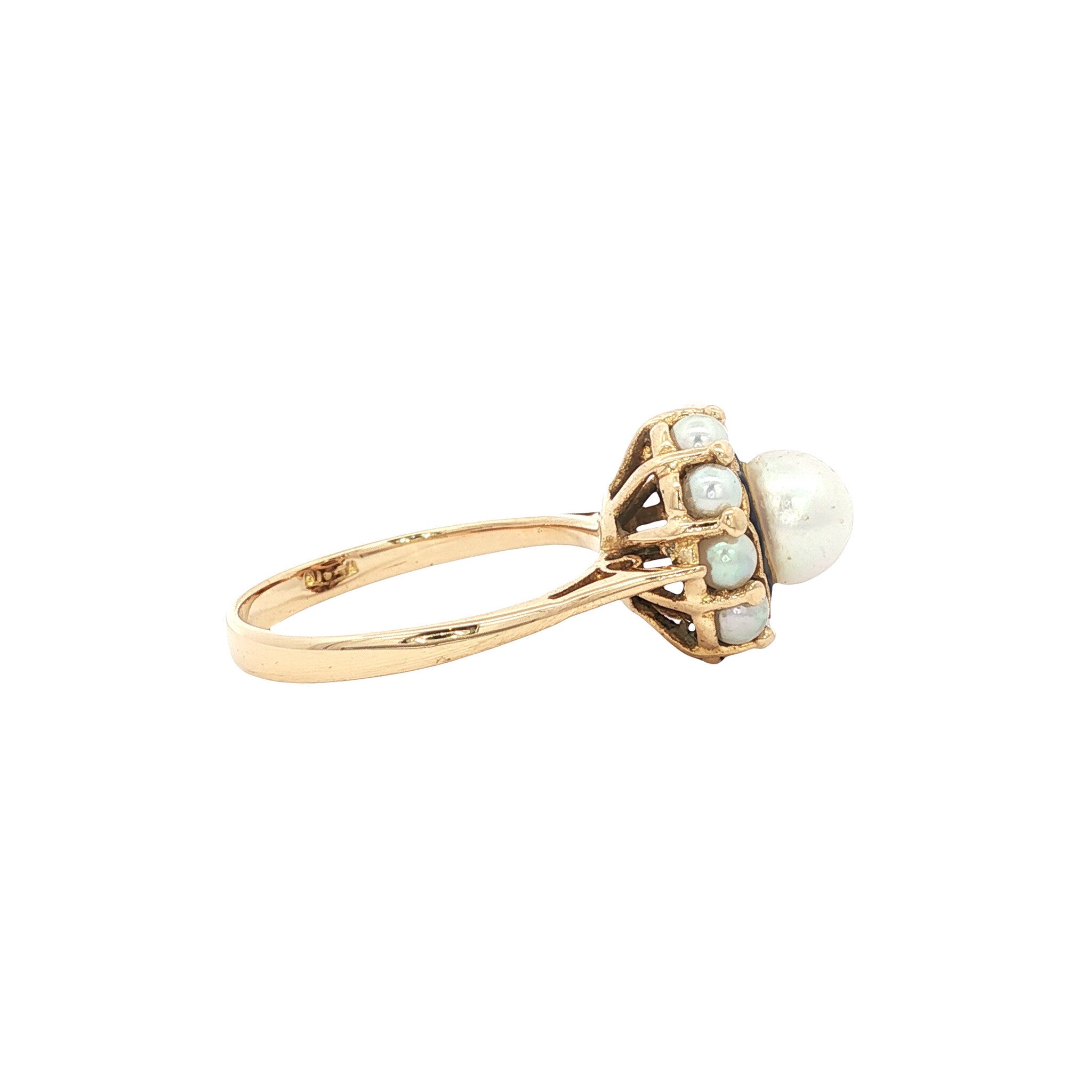 Gouden ring met parel en emaille 18 kt