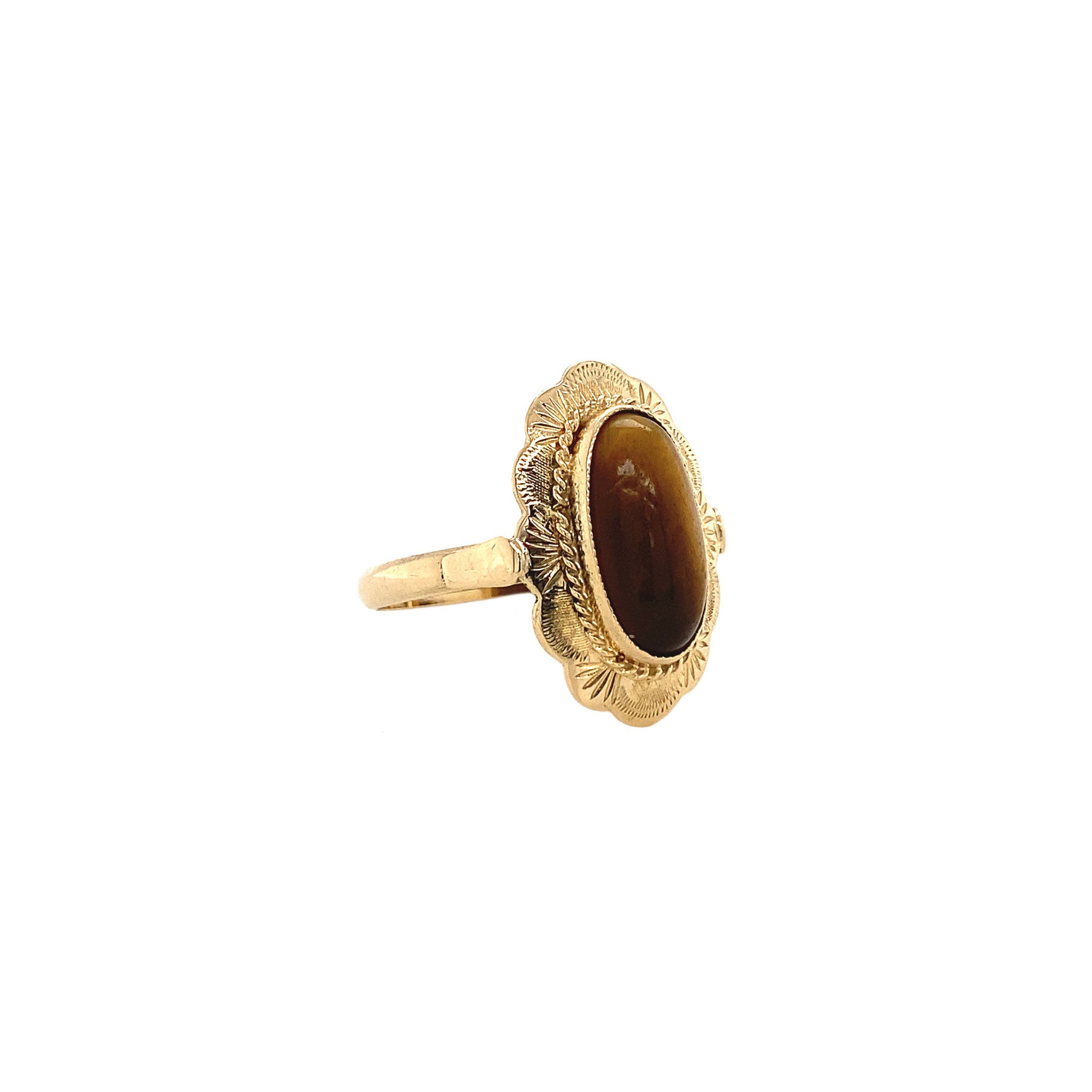 Gouden ring met tijgeroog 14 krt