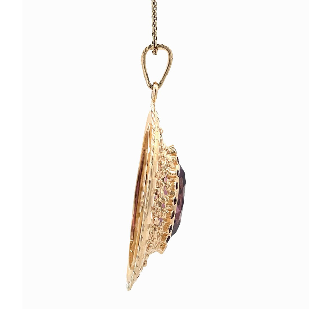 Gouden vintage entourage hanger met kleursteen 14 kt