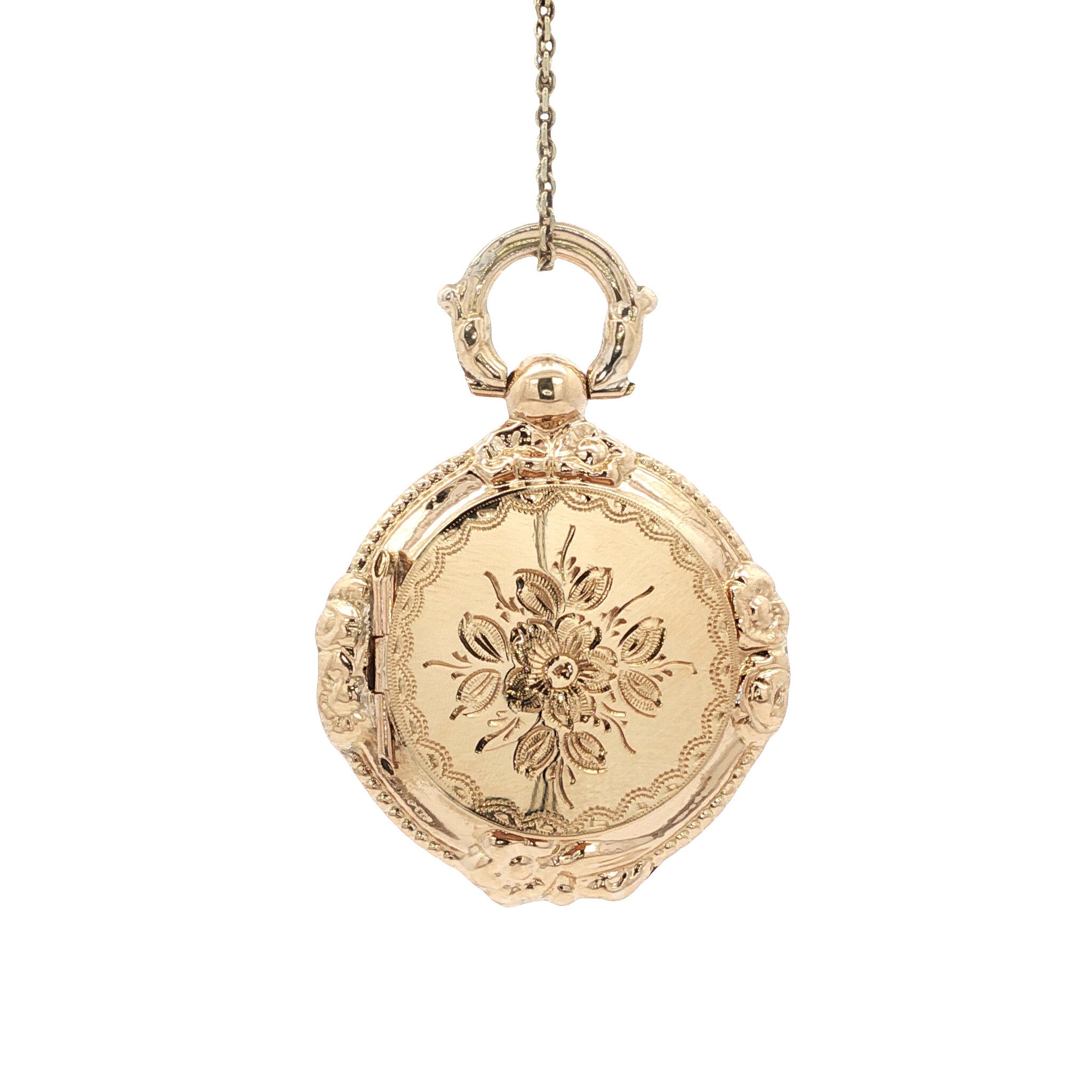 Vintage medaillon met gravure 12 kt