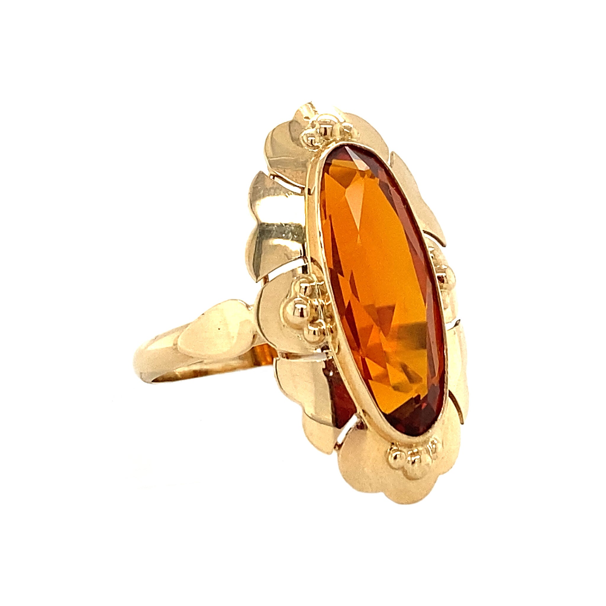 Gouden ring met oranje saffier 14 krt