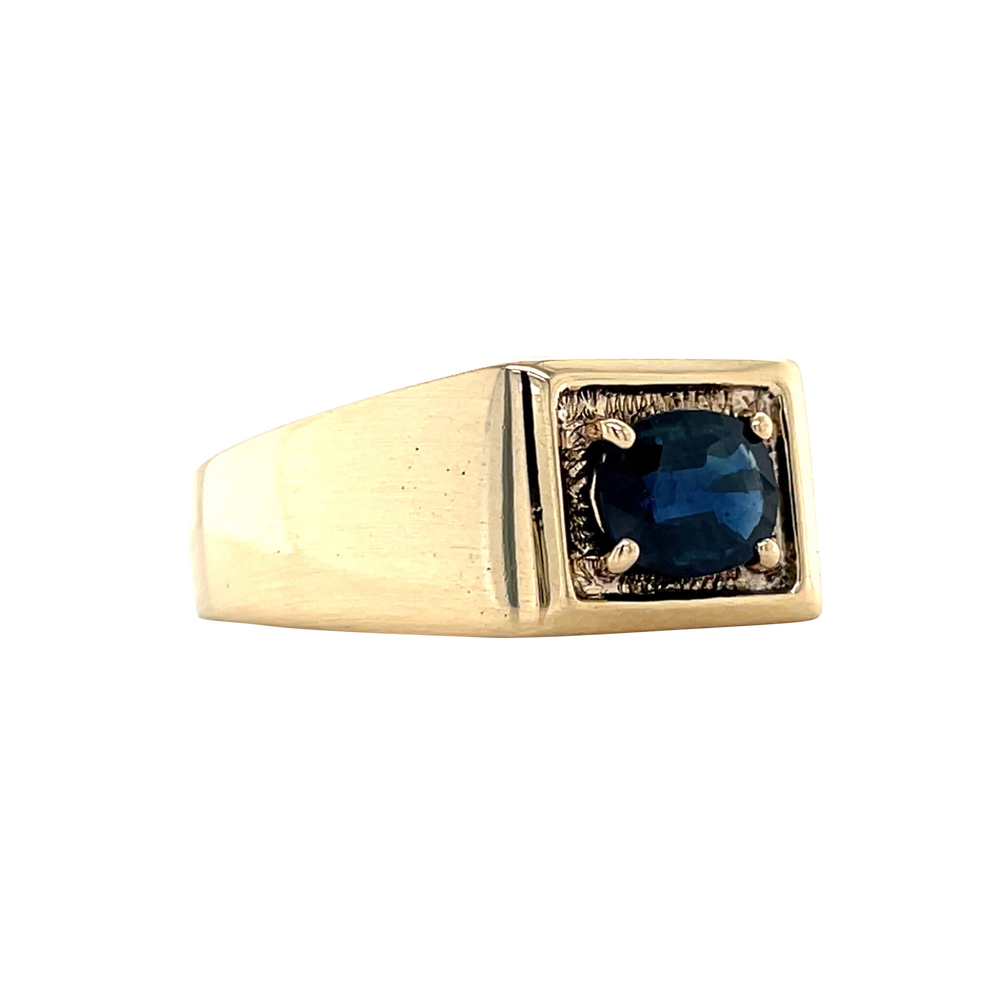 Gold vintage signet ring with sapphire 14 carat