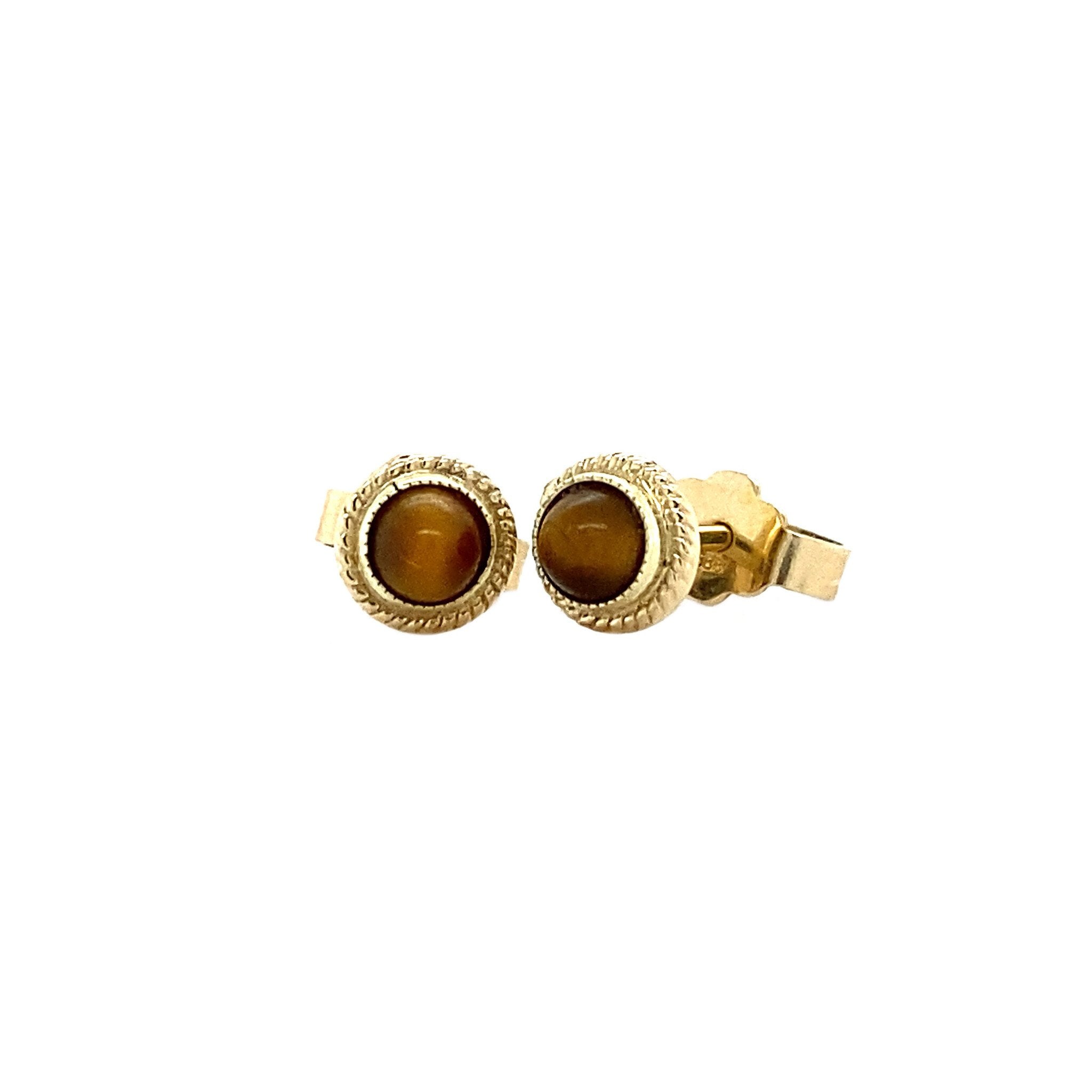 14 kt gold stud earrings with tiger's eye