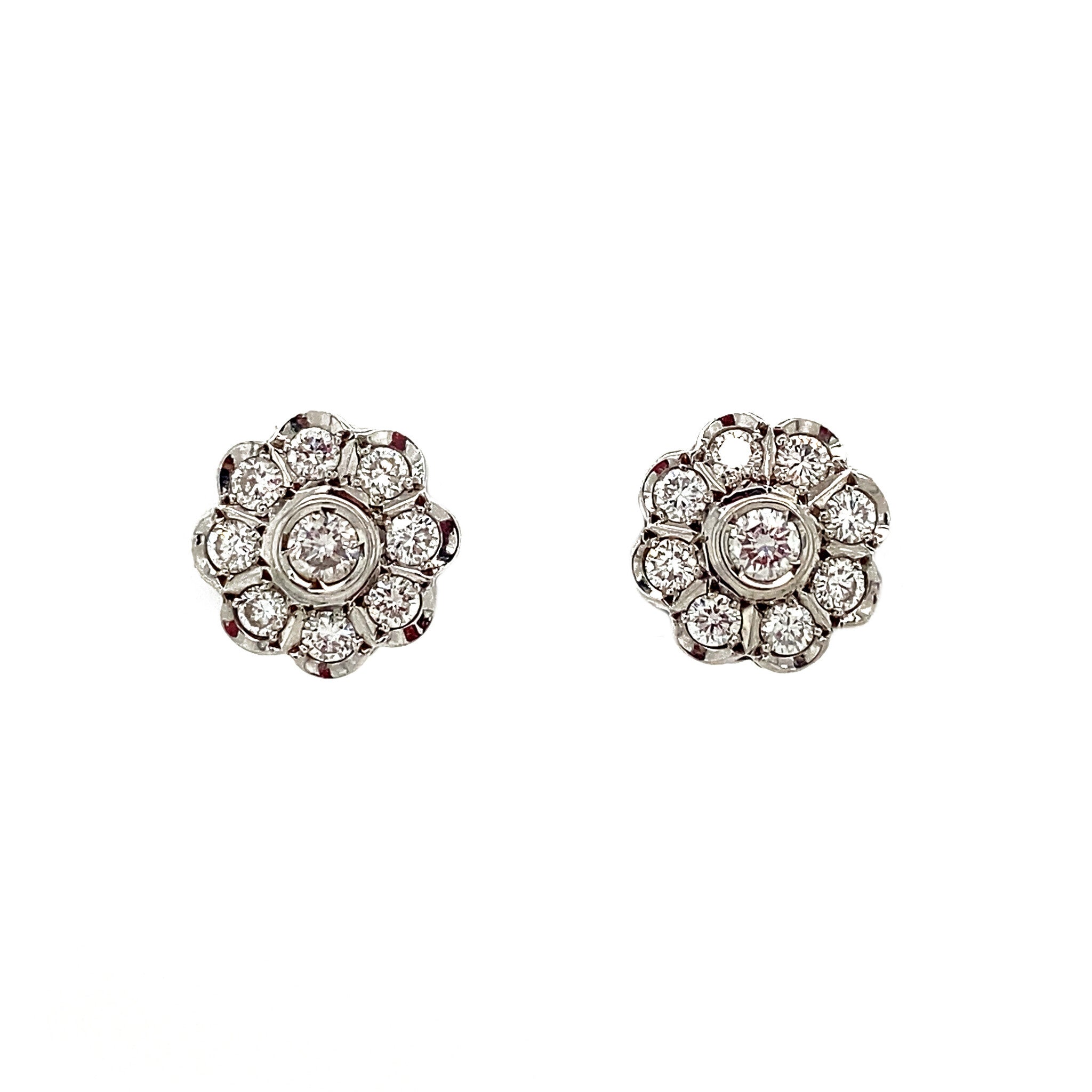 Gold dangle earrings with pearl and diamond, 18 kt