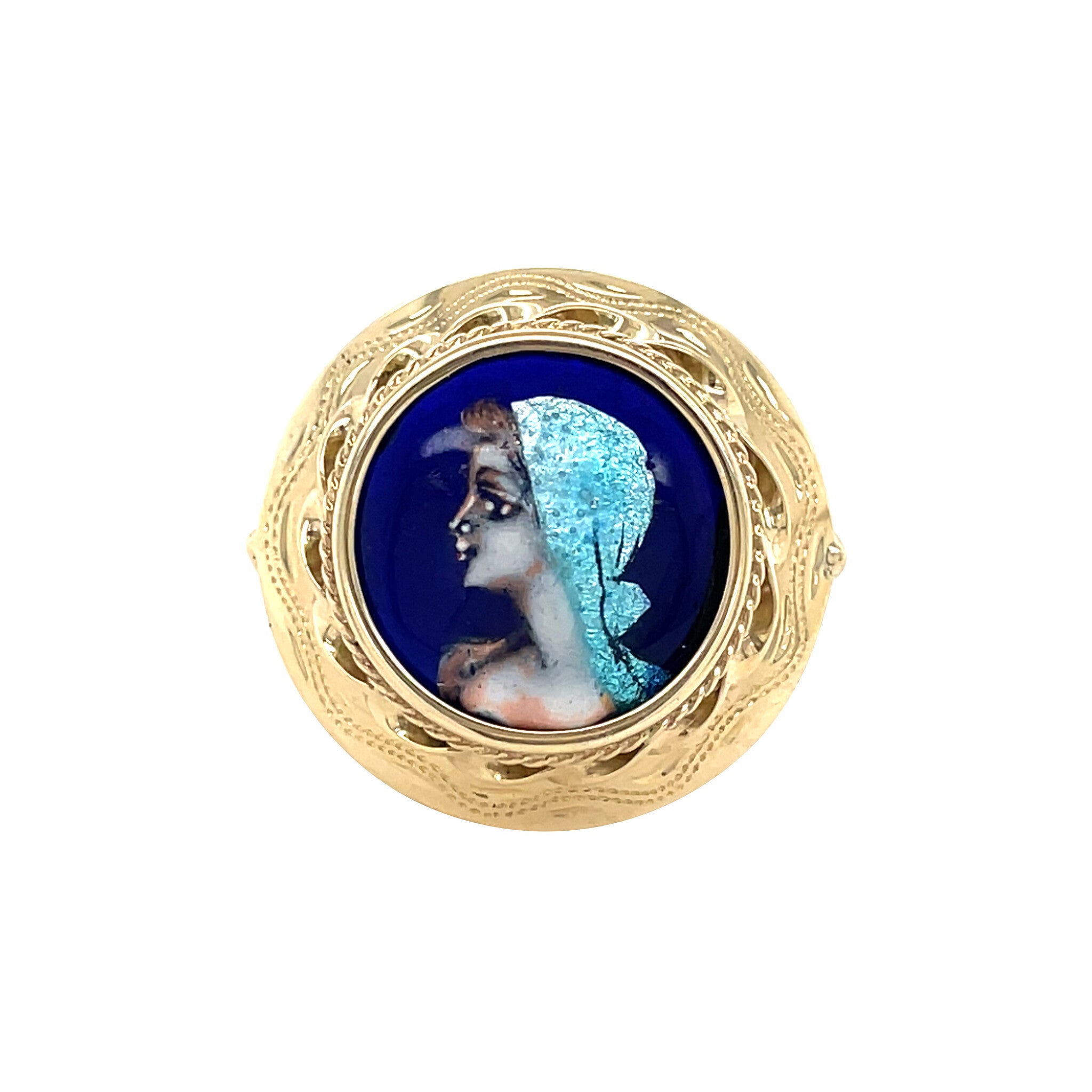 Gouden ring met limoges emaille 14 kt