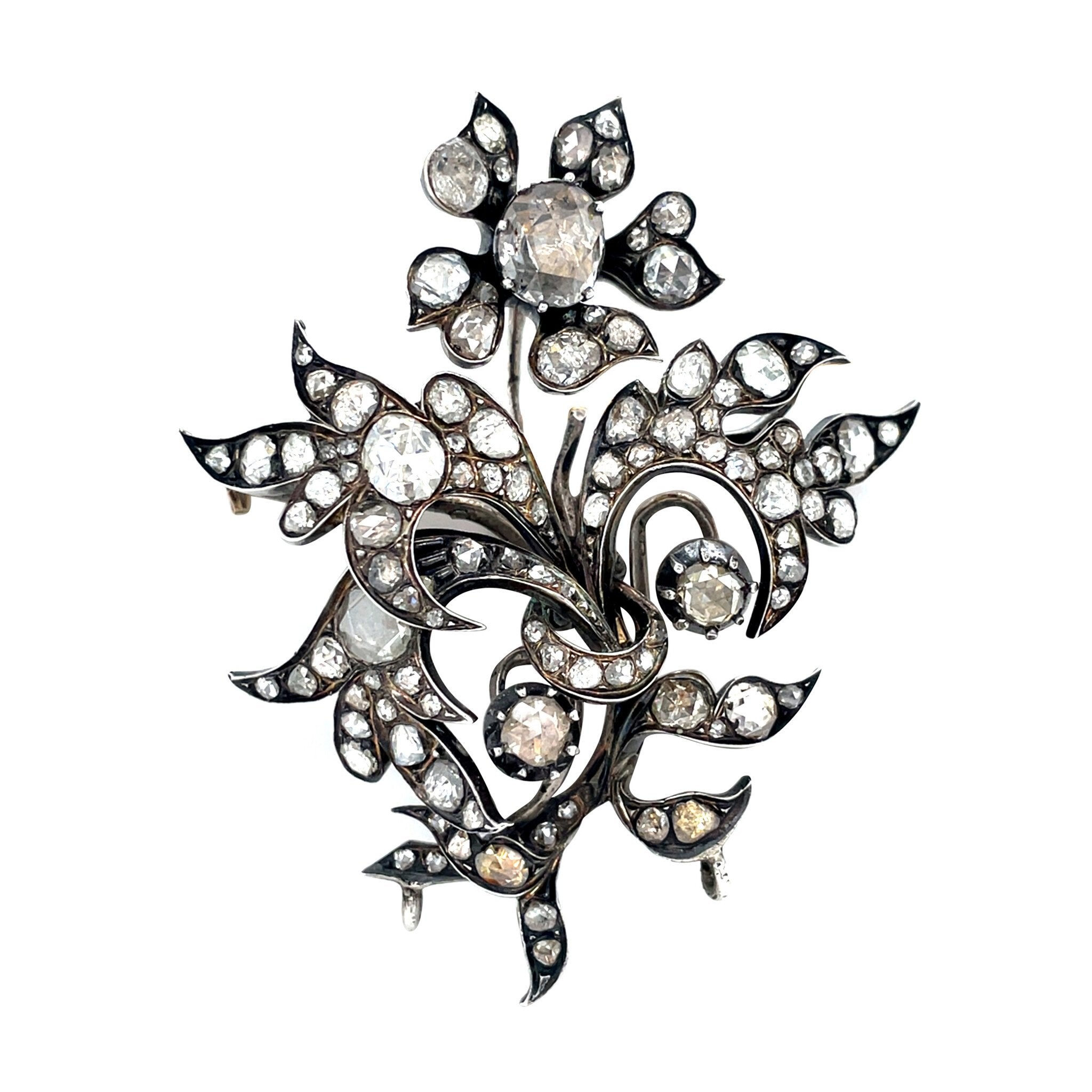 Silver brooch with rose diamond 12 kt/925