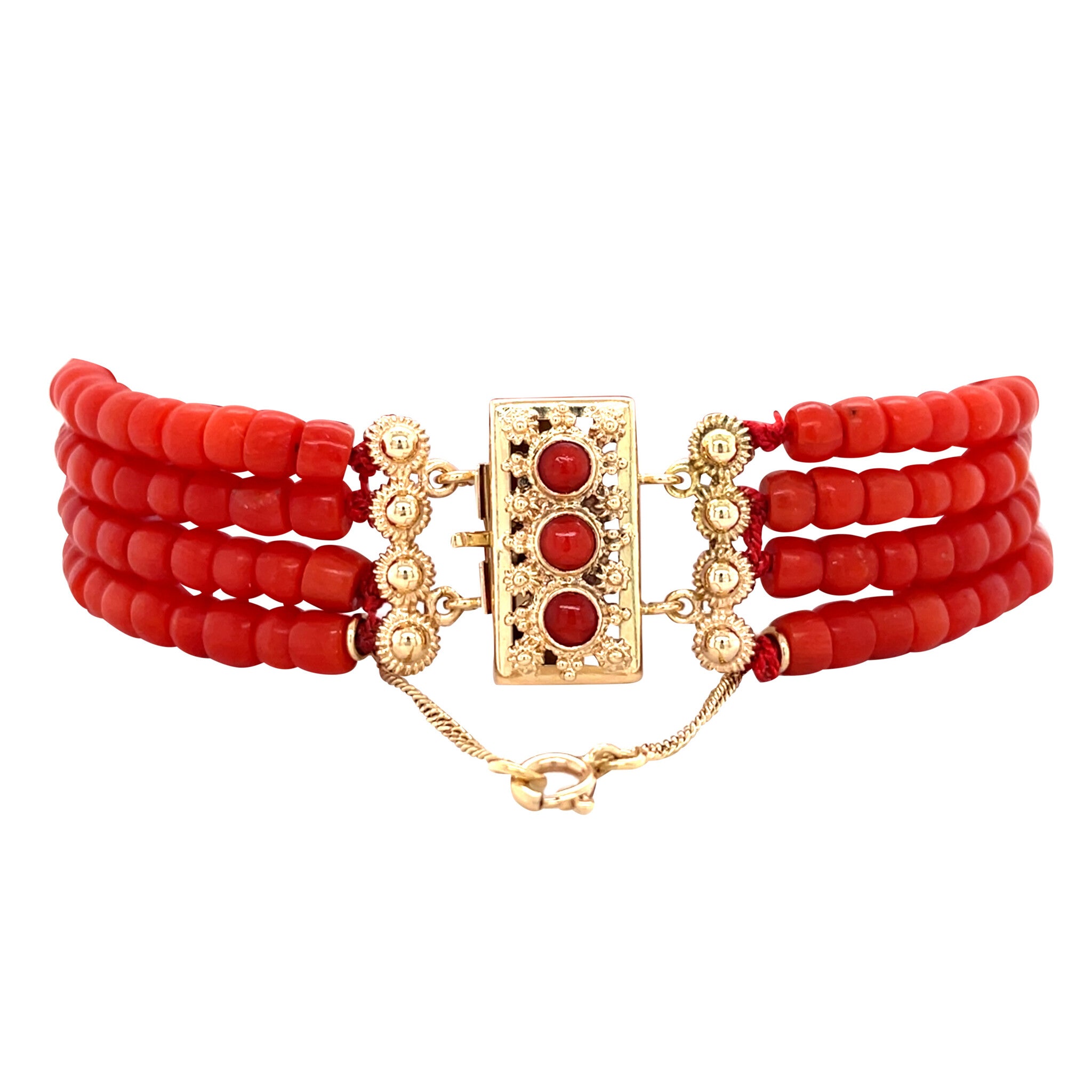 Vintage bloedkoraal armband met gouden sluiting 14 krt