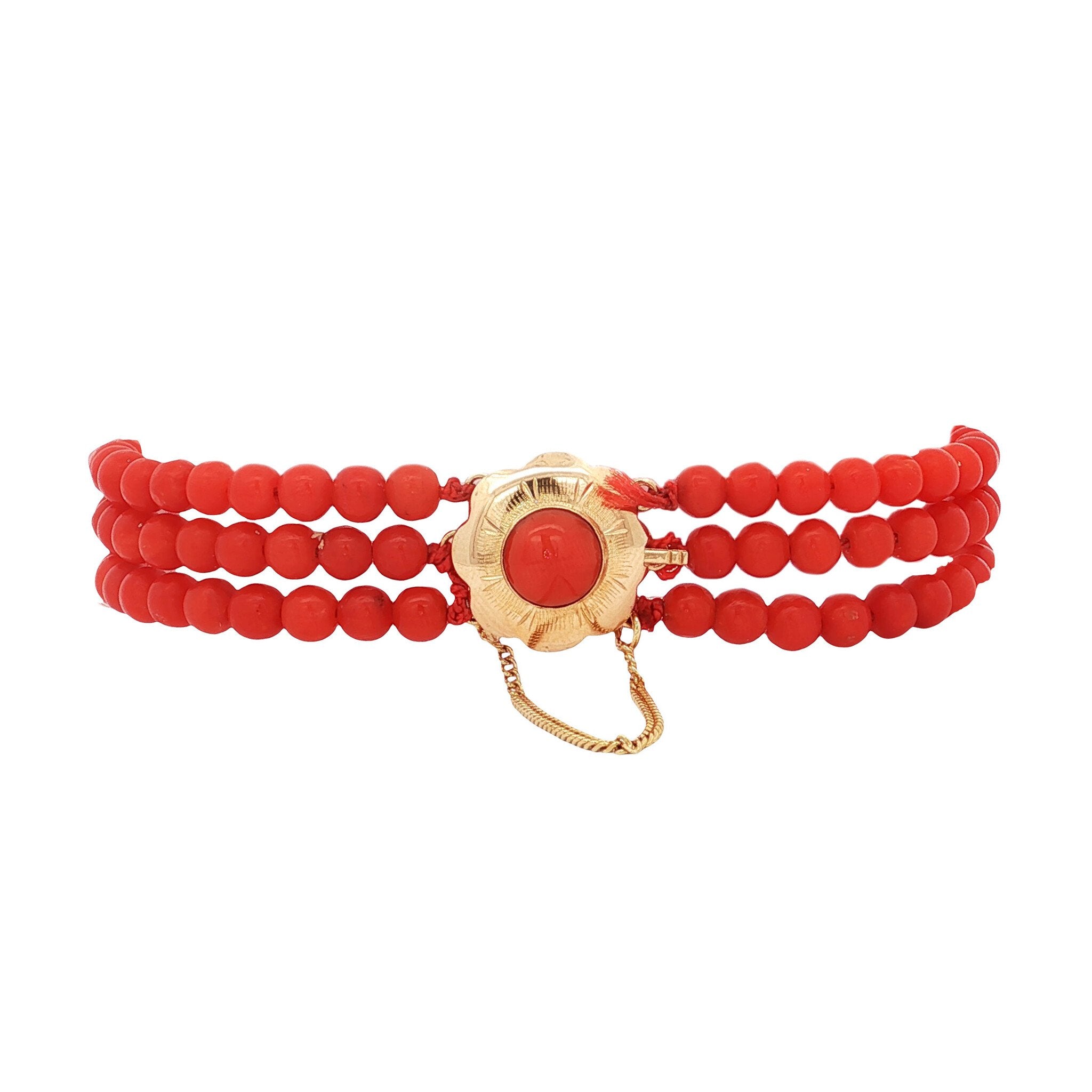 Vintage bloedkoraal armband met gouden sluiting 14 kt