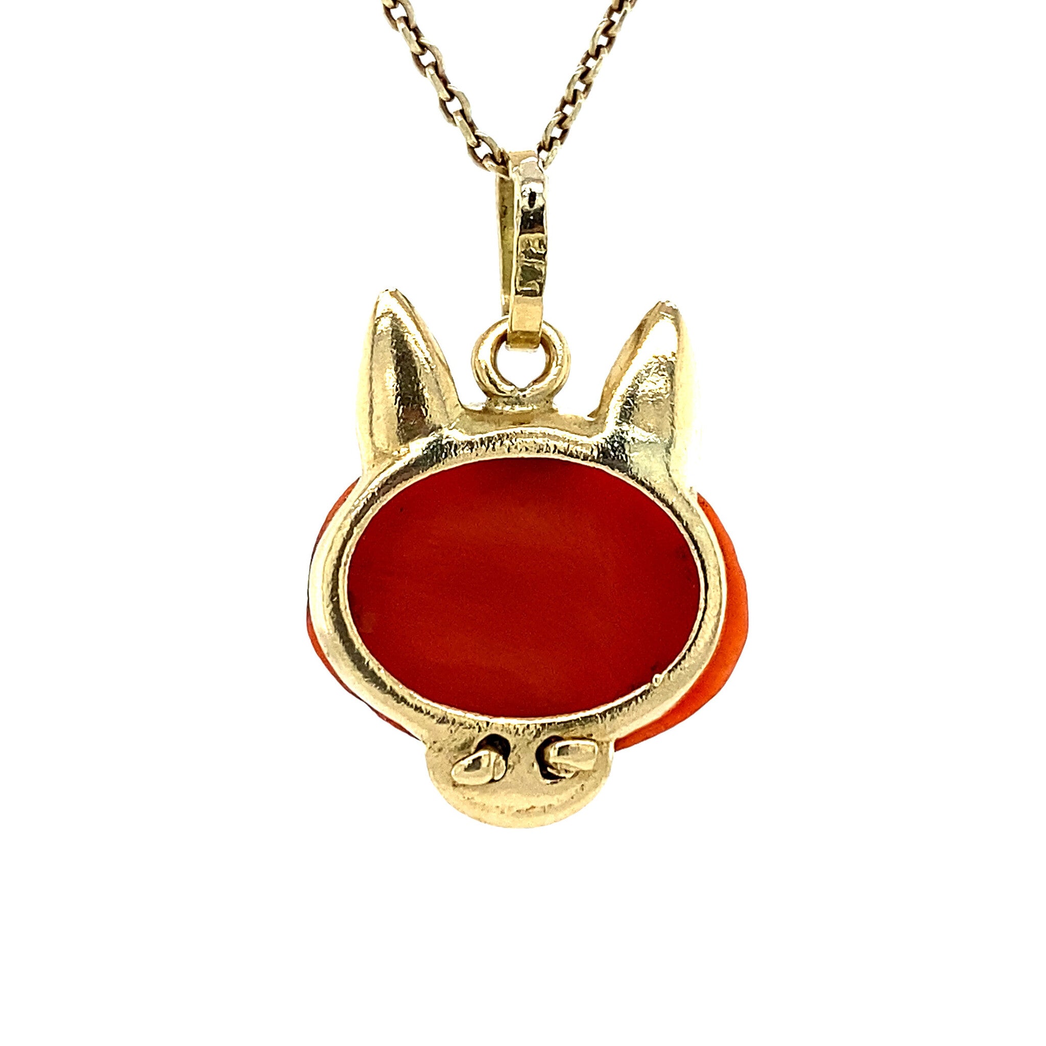 Gouden kat hanger met bloedkoraal en robijn 14 krt