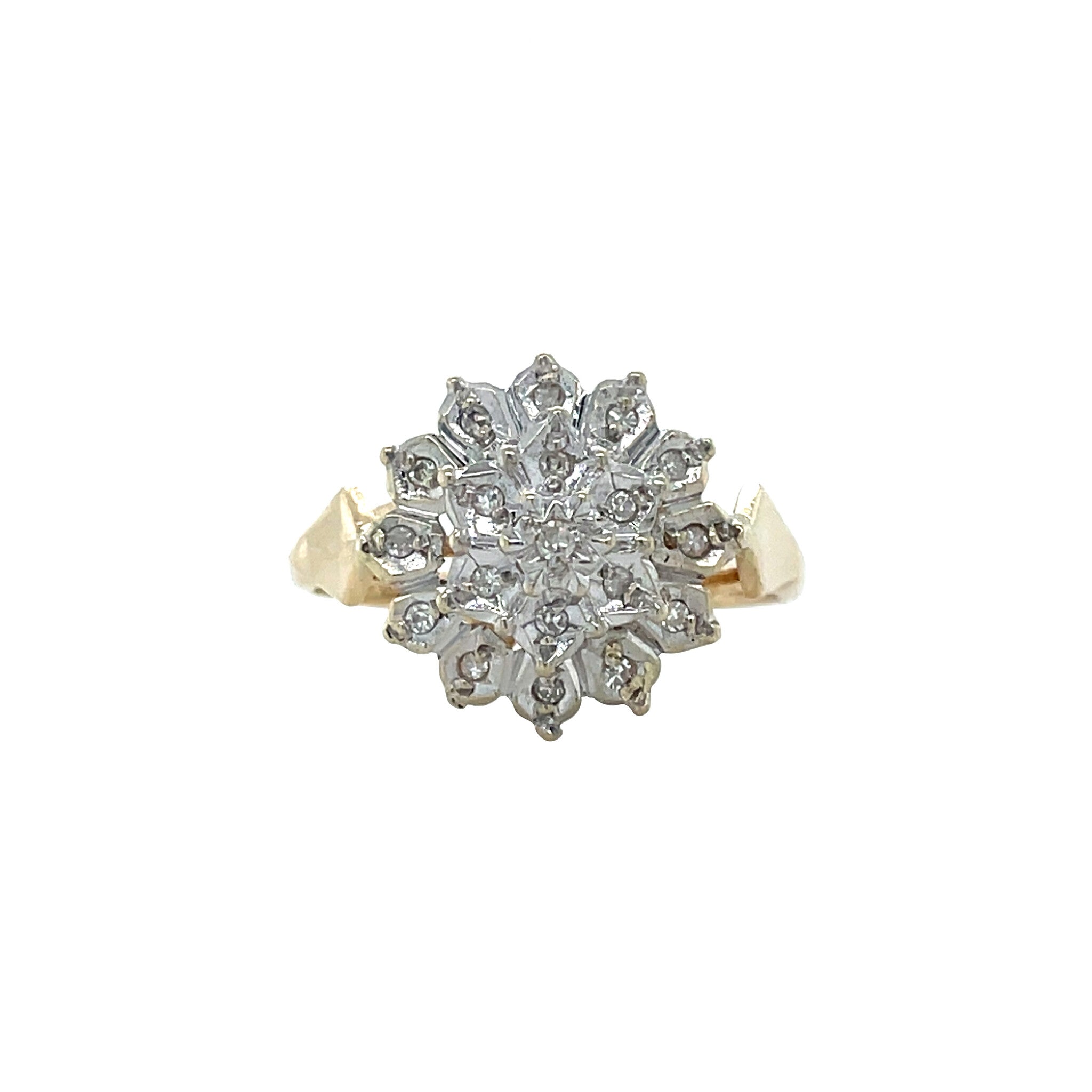 Gold vintage double halo ring with diamond, 14 kt
