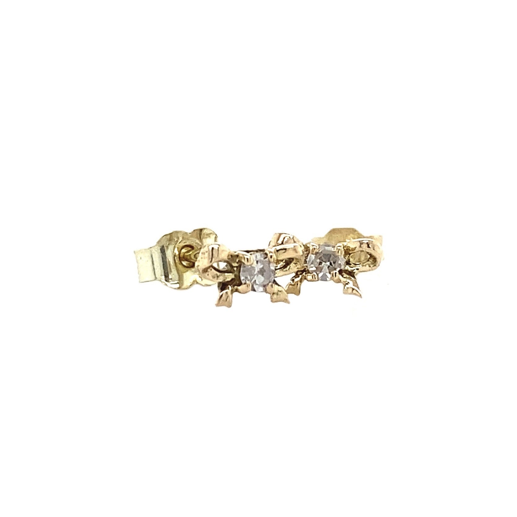 14 kt gold bow stud earrings with diamond