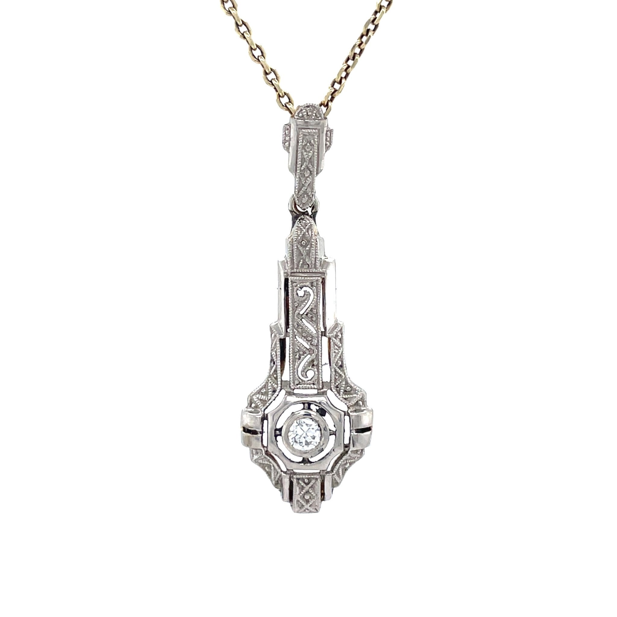 Bicolour gold vintage pendant with diamond 14 kt