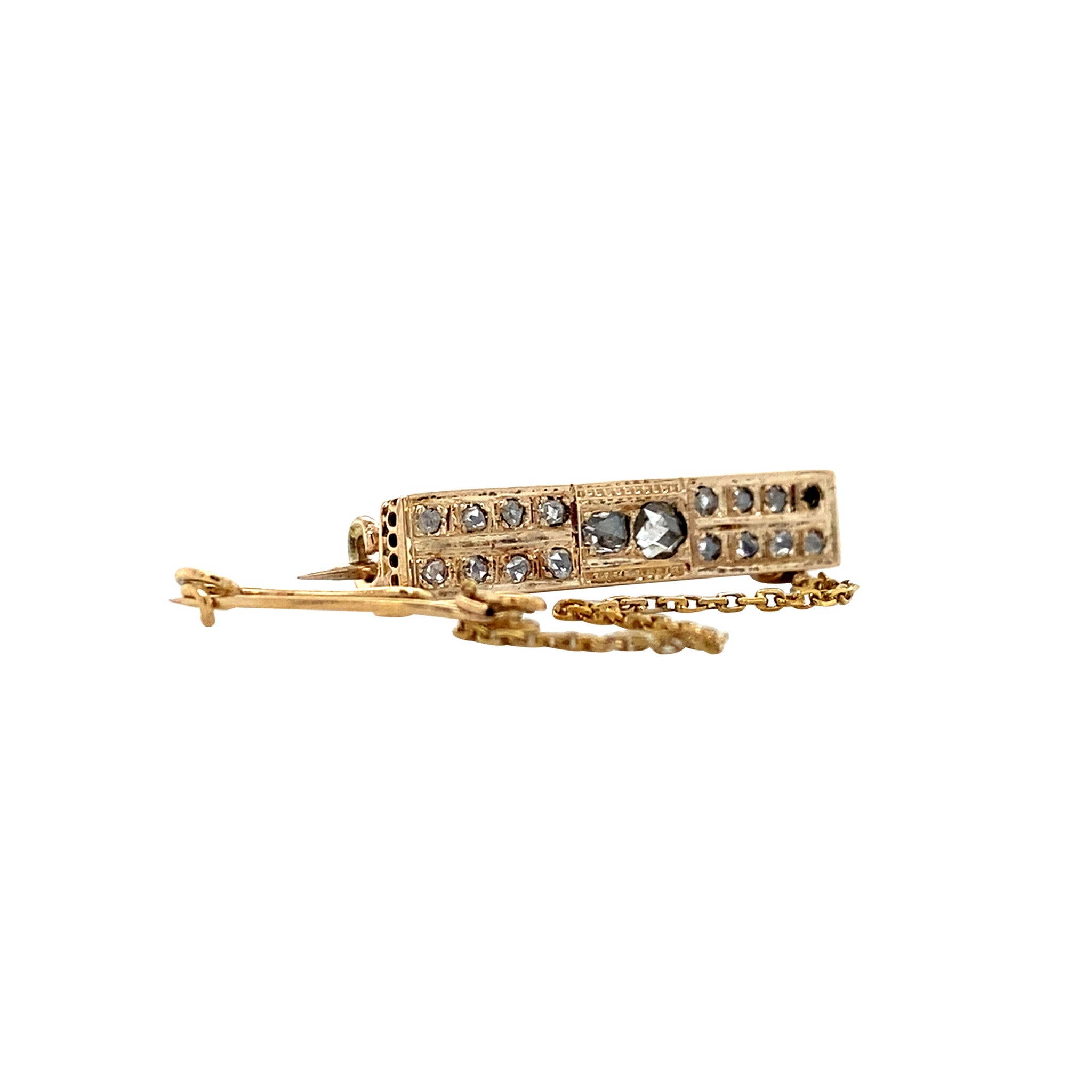 Vintage gold brooch with a rose-cut diamond, 14 kt