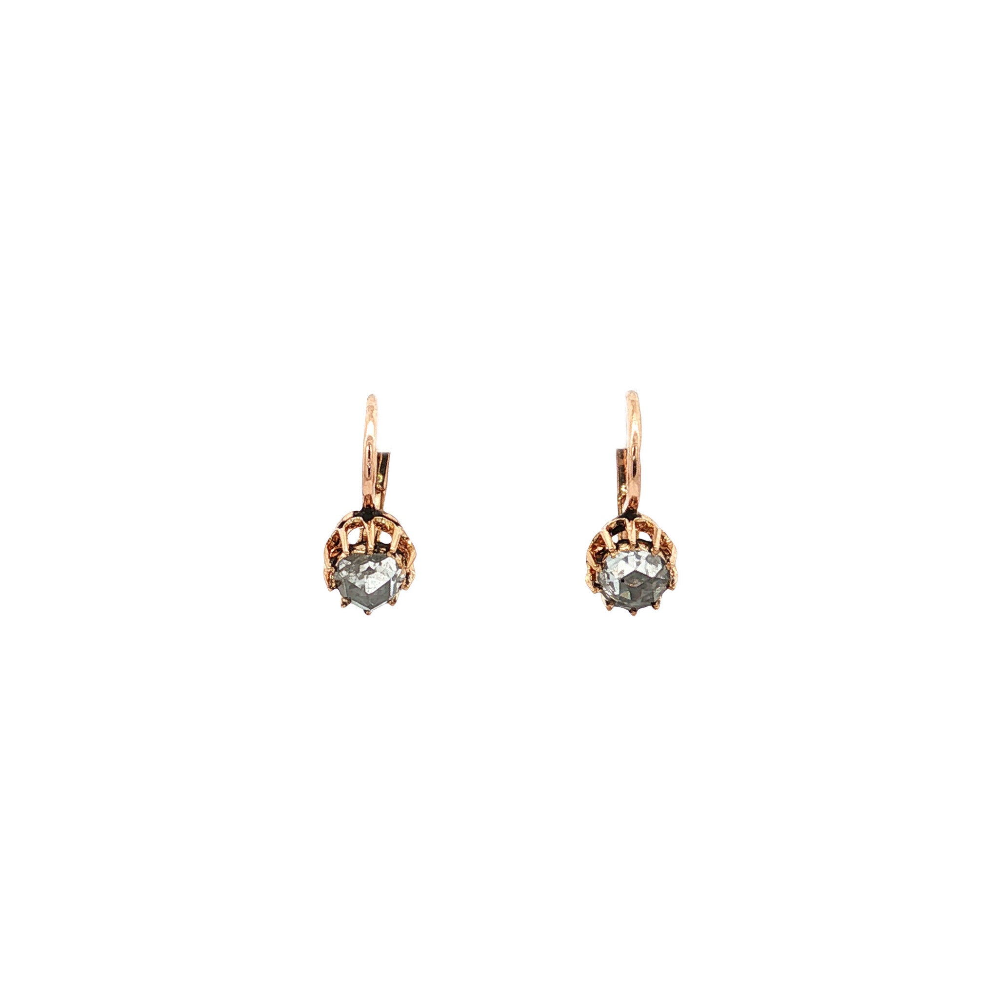 Vintage 14 kt rose-gold drop earrings with rose diamond