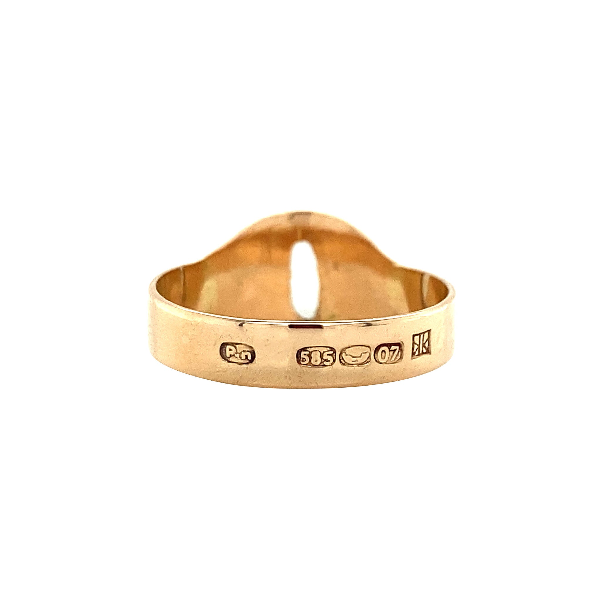 Gouden ring met blauw glas 14 krt
