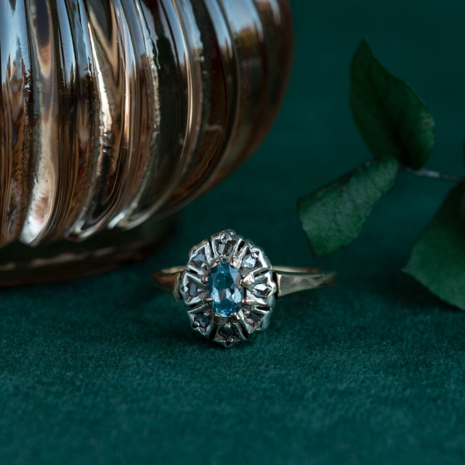 Roségouden vintage entourage ring met spinel en roosdiamant 14 krt/925