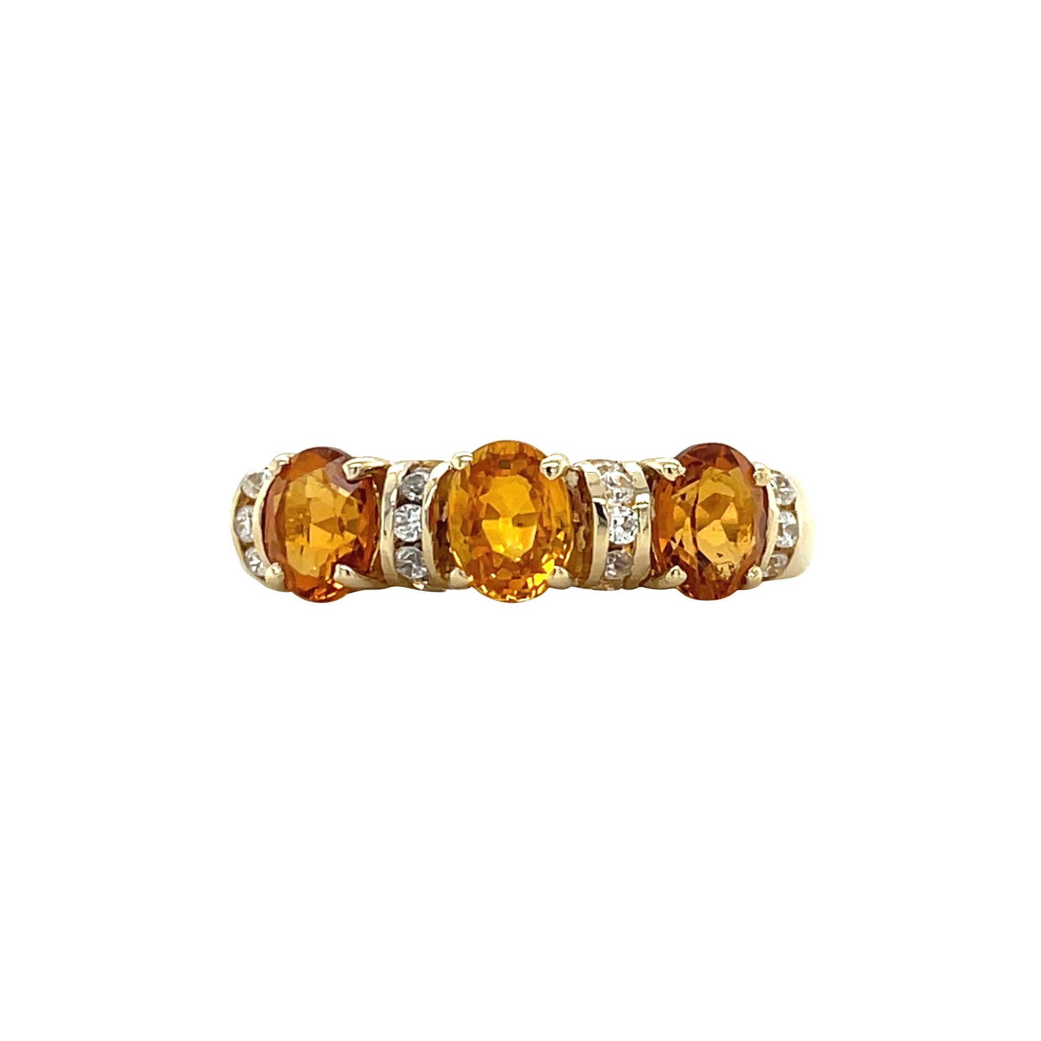 Gouden vintage ring met citrien, saffier en zirkonia 14 kt