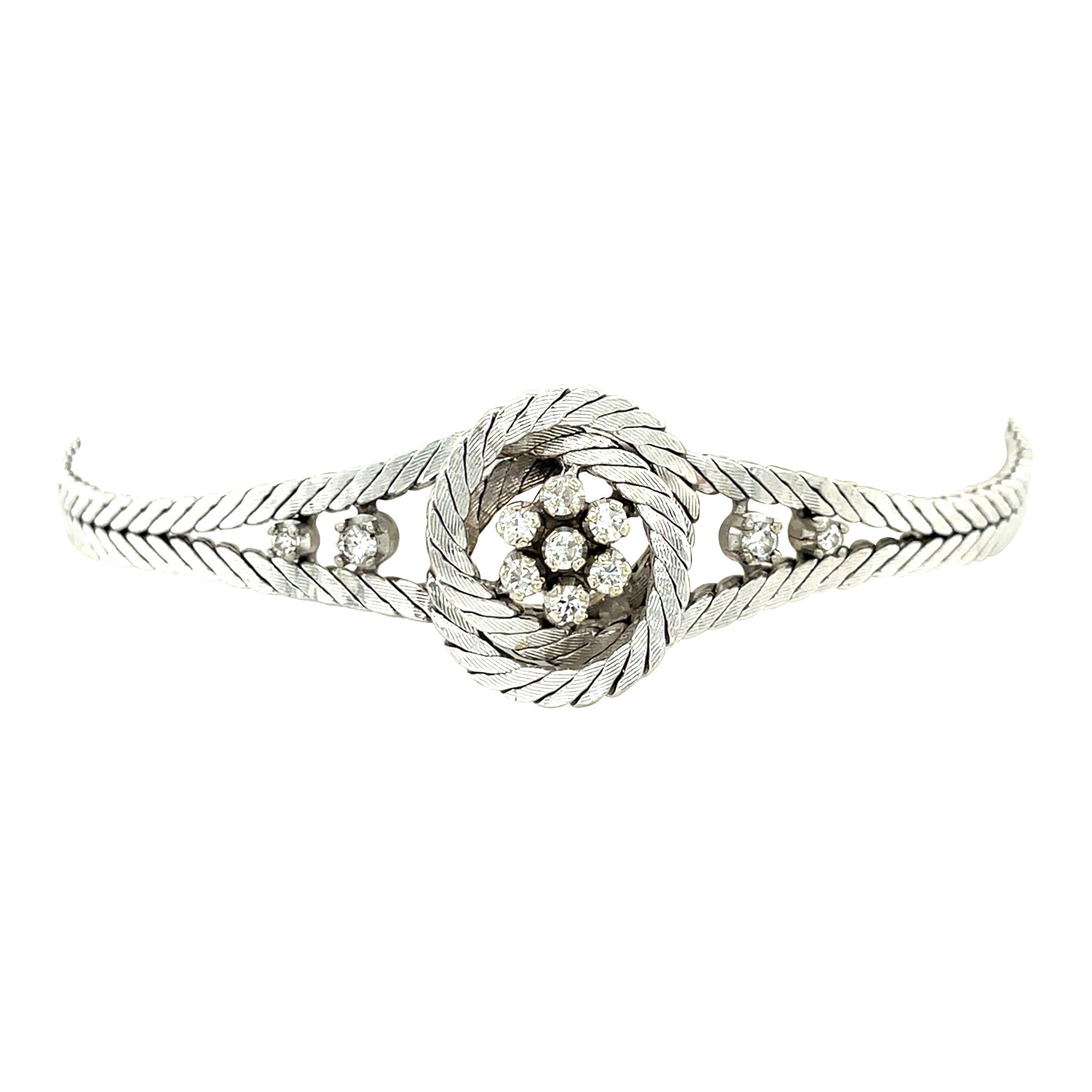 Vintage 14 kt white gold entourage bracelet with diamond