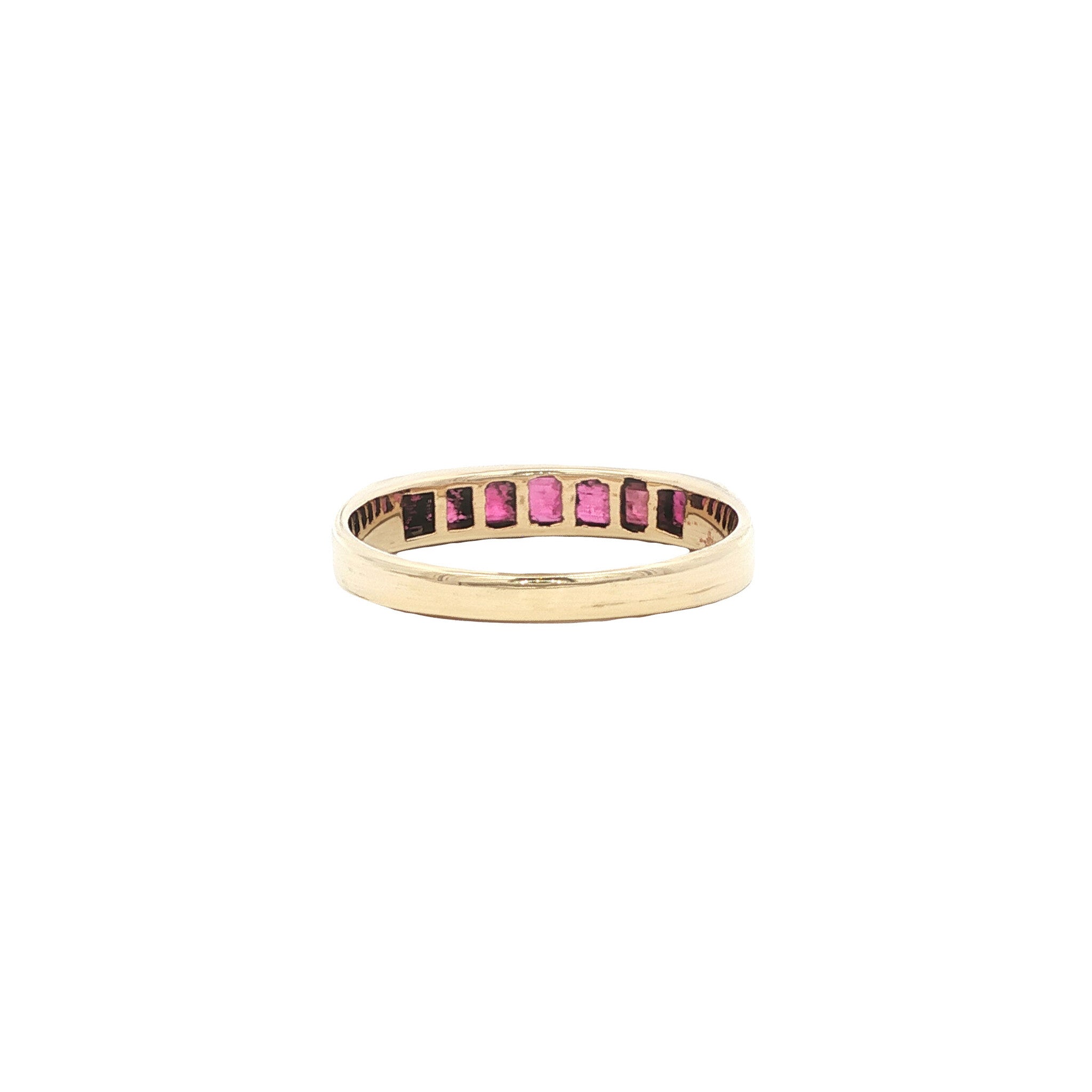 Golden vintage row ring with ruby 14 kt