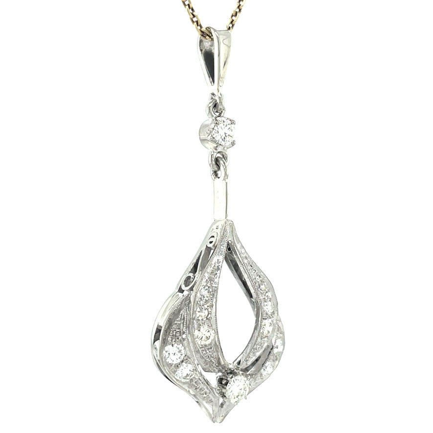Witgouden vintage hanger met diamant 14 kt