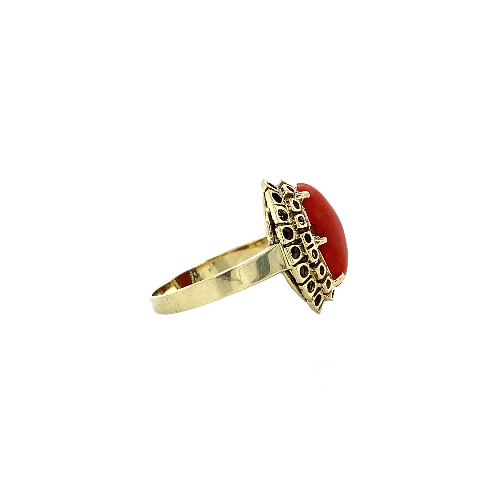 Gouden ring met bloedkoraal 14 krt