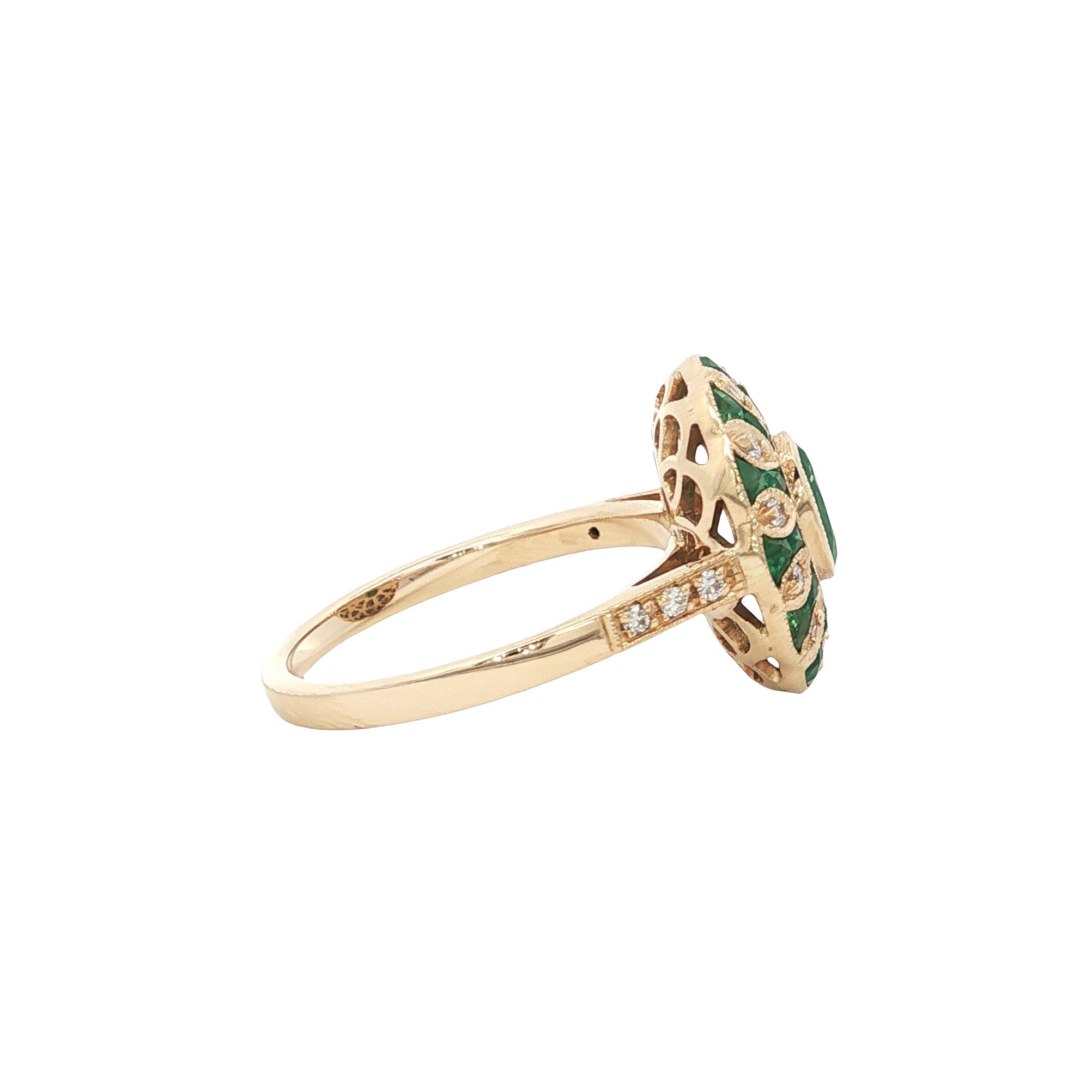 Gold ring with emerald and diamond 14 kt