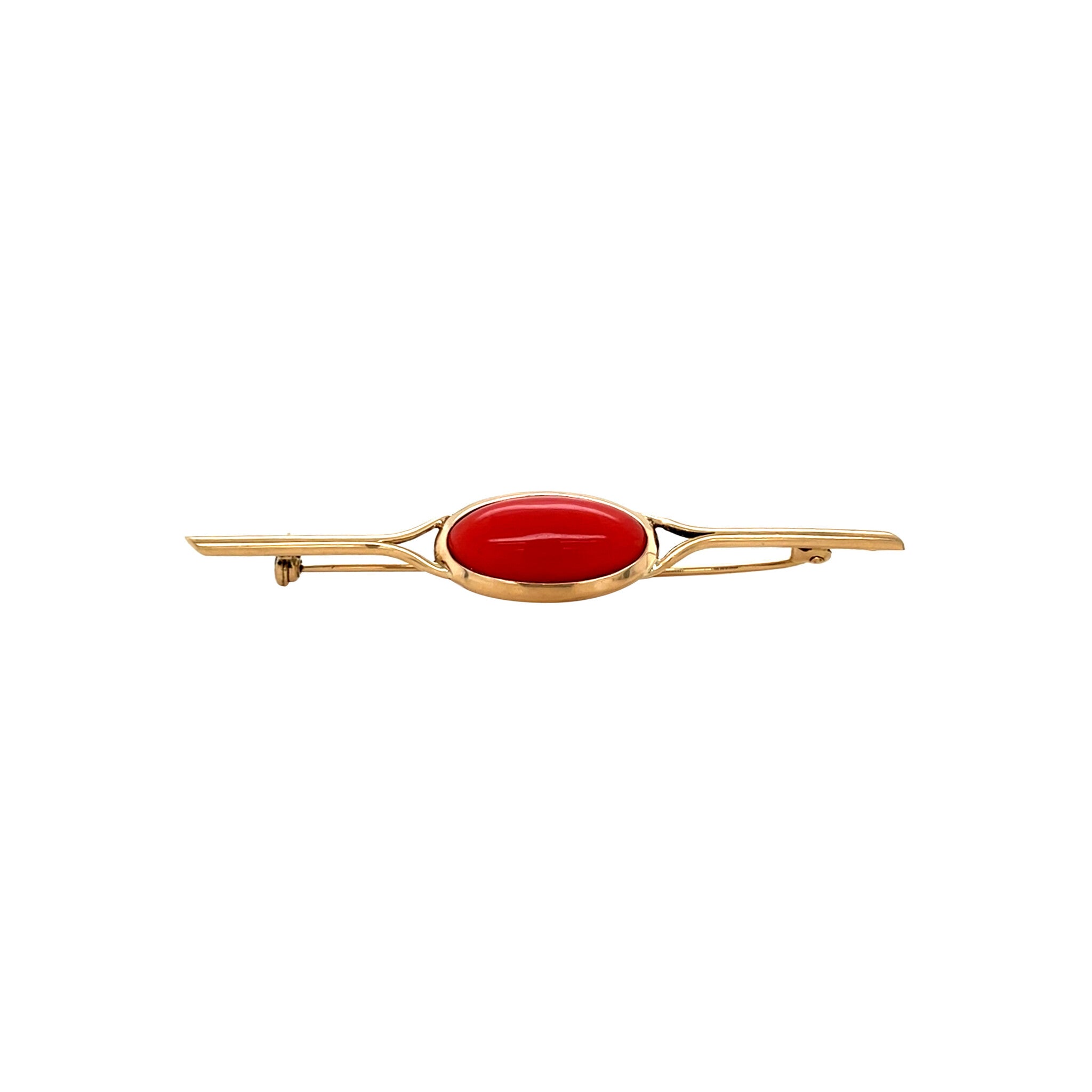 Gouden vintage broche met bloedkoraal 14 krt