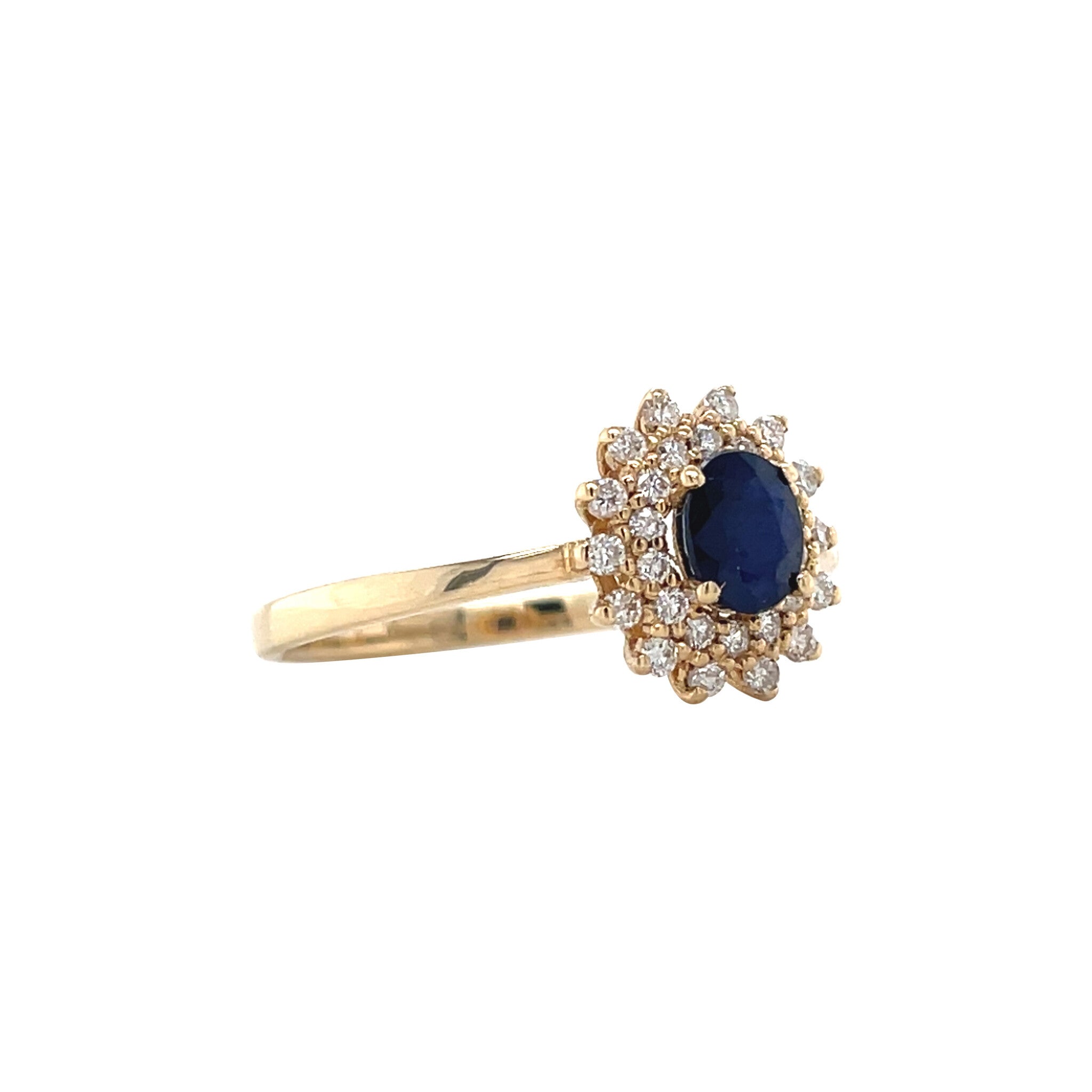 Vintage 14 kt gold cluster ring with sapphire and diamond