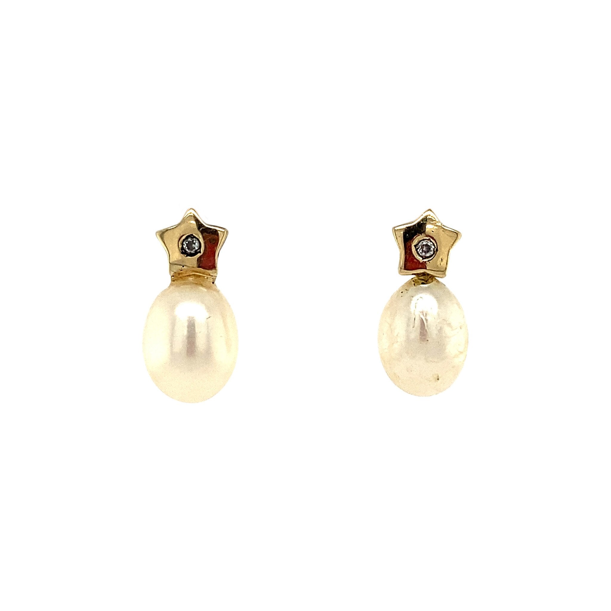 14 kt gold stud earrings with pearl and zirconia