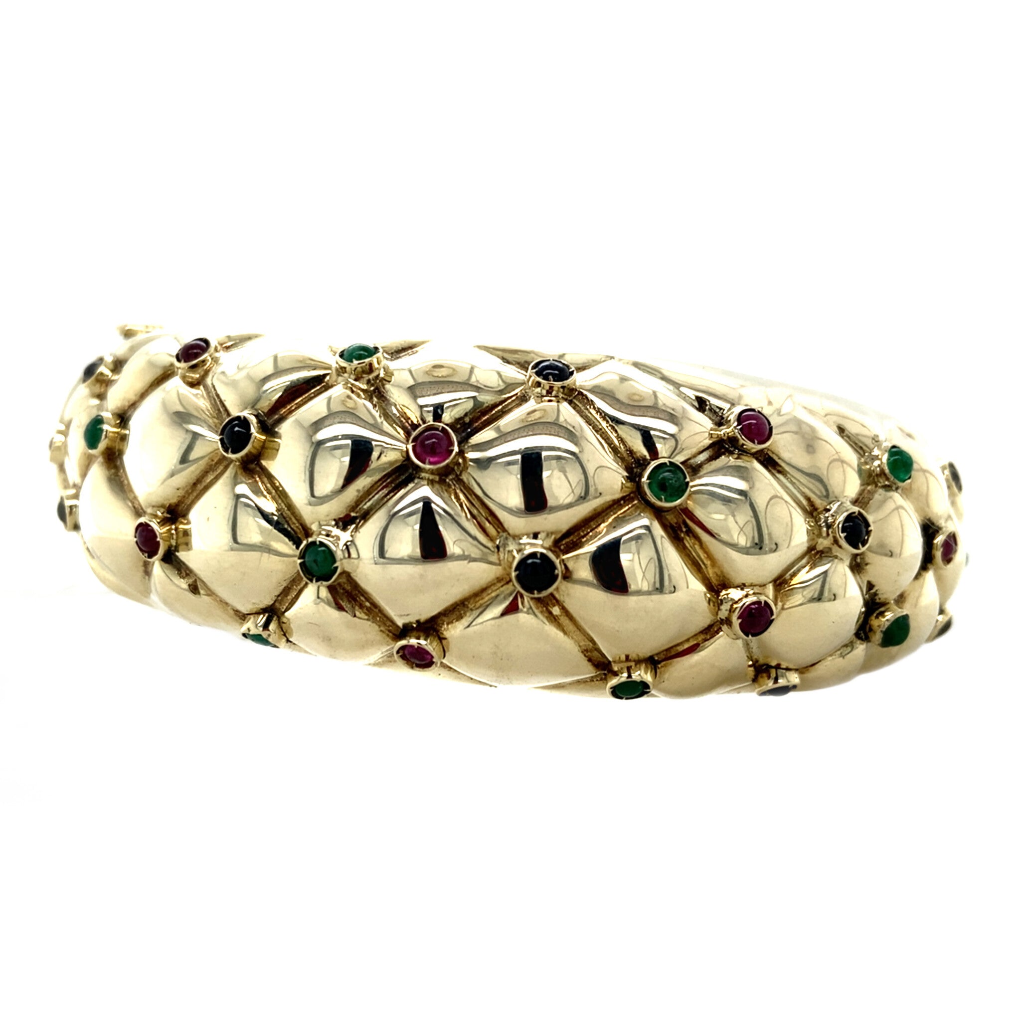 Vintage bangle met robijn, saffier en smaragd 12 krt