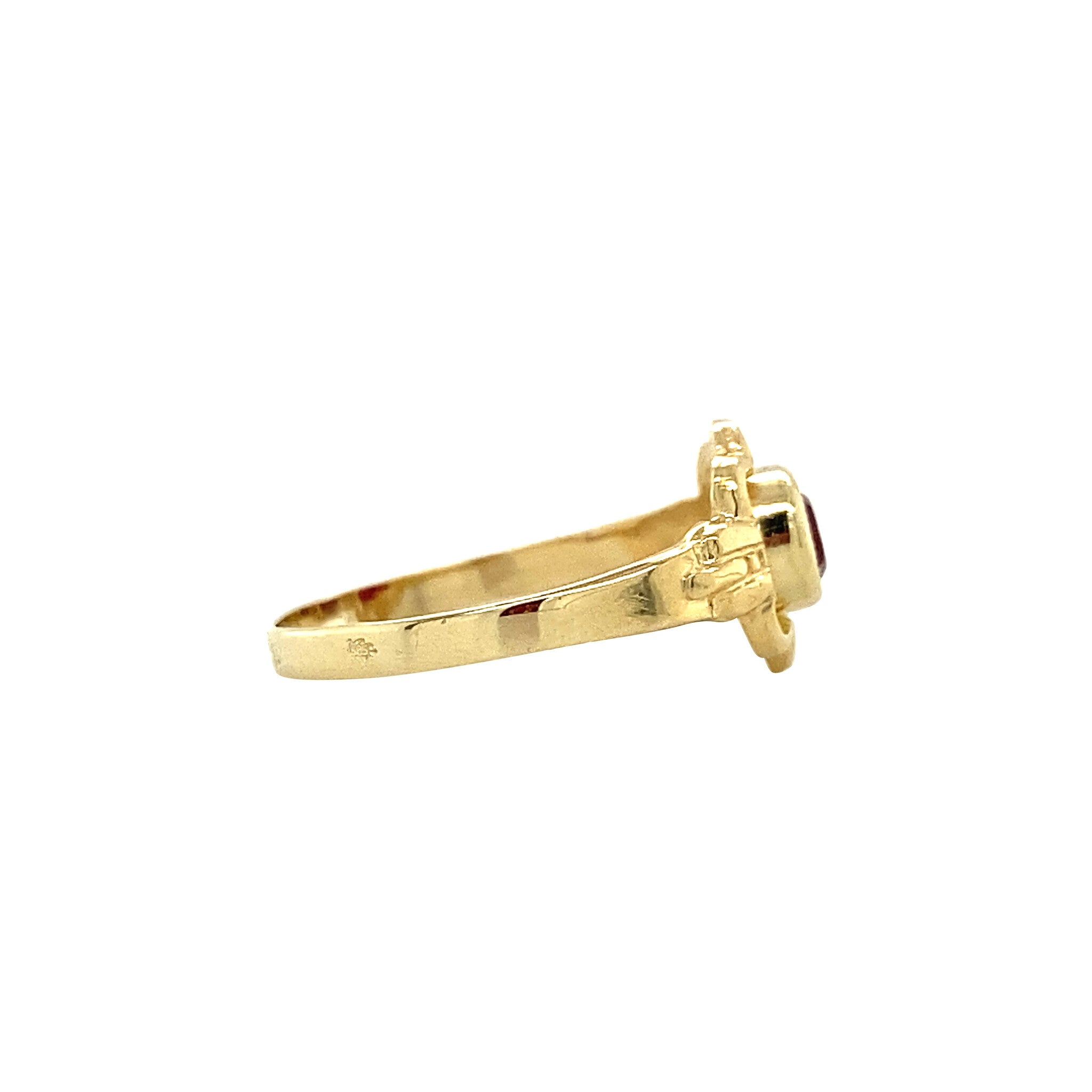 Gouden ring met roze glas 14 krt