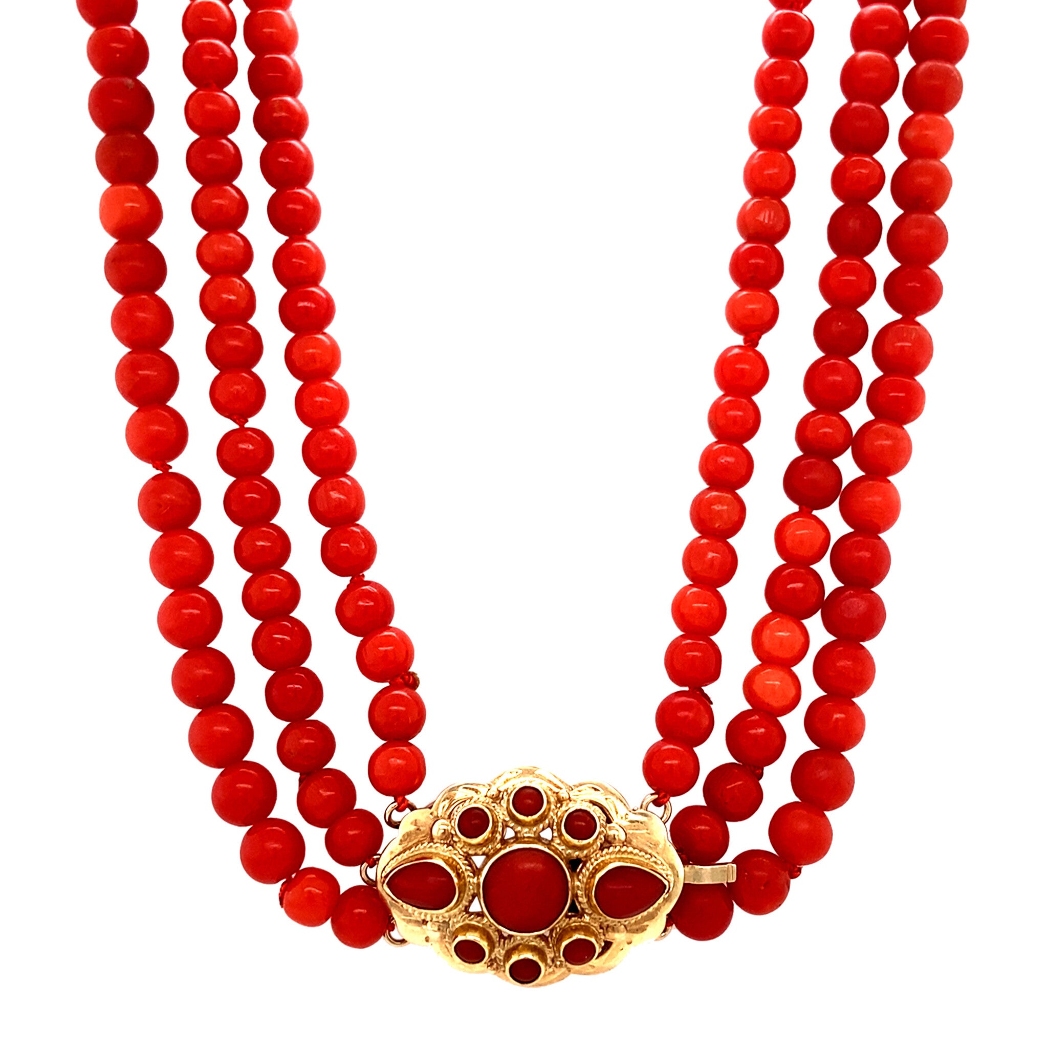 Bloedkoraal collier met gouden sluiting 14 krt