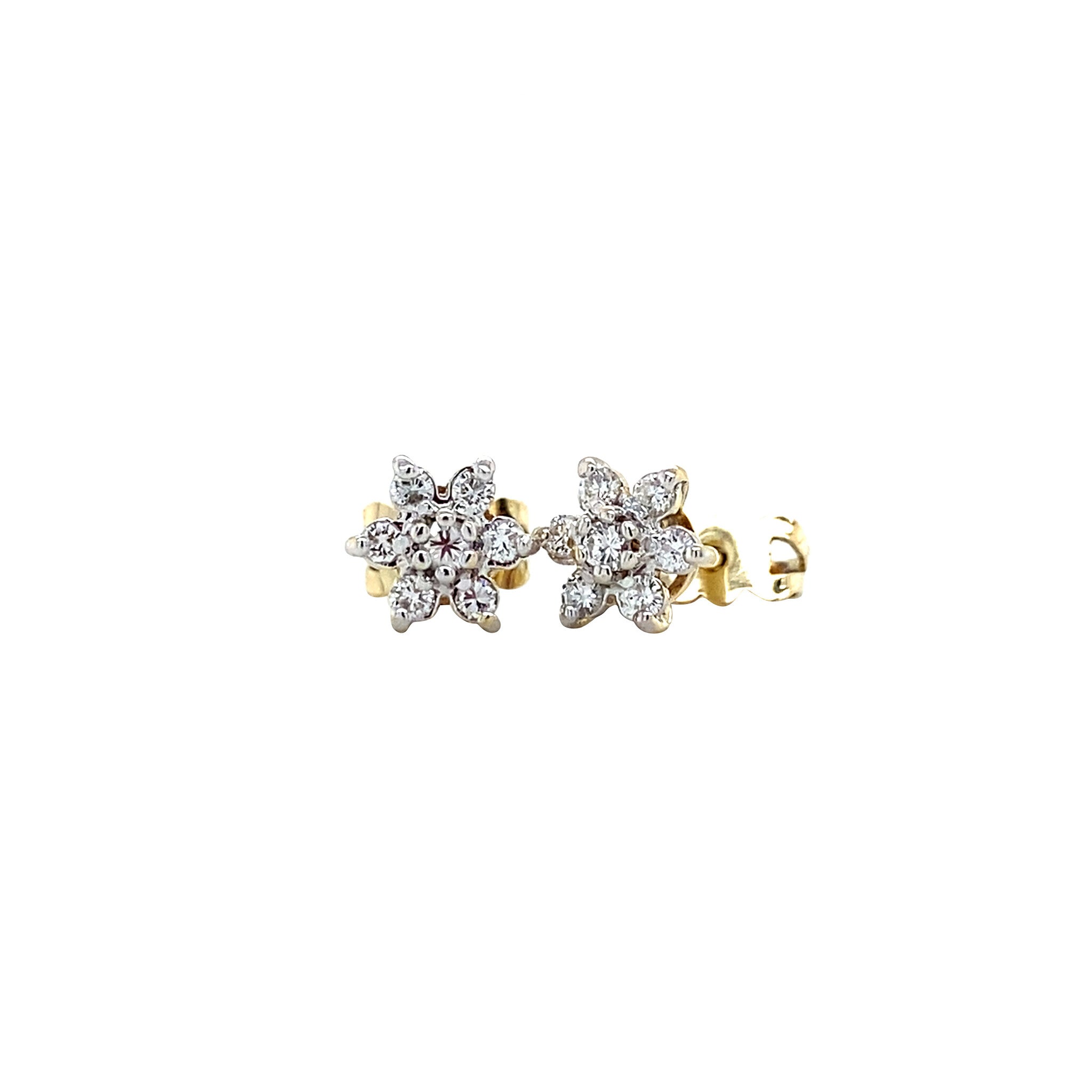 Golden entourage stud earrings with diamond 14 ct