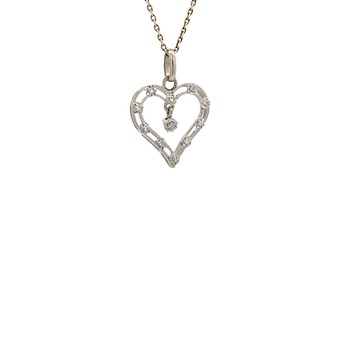 White gold vintage heart pendant with diamond 14 kt