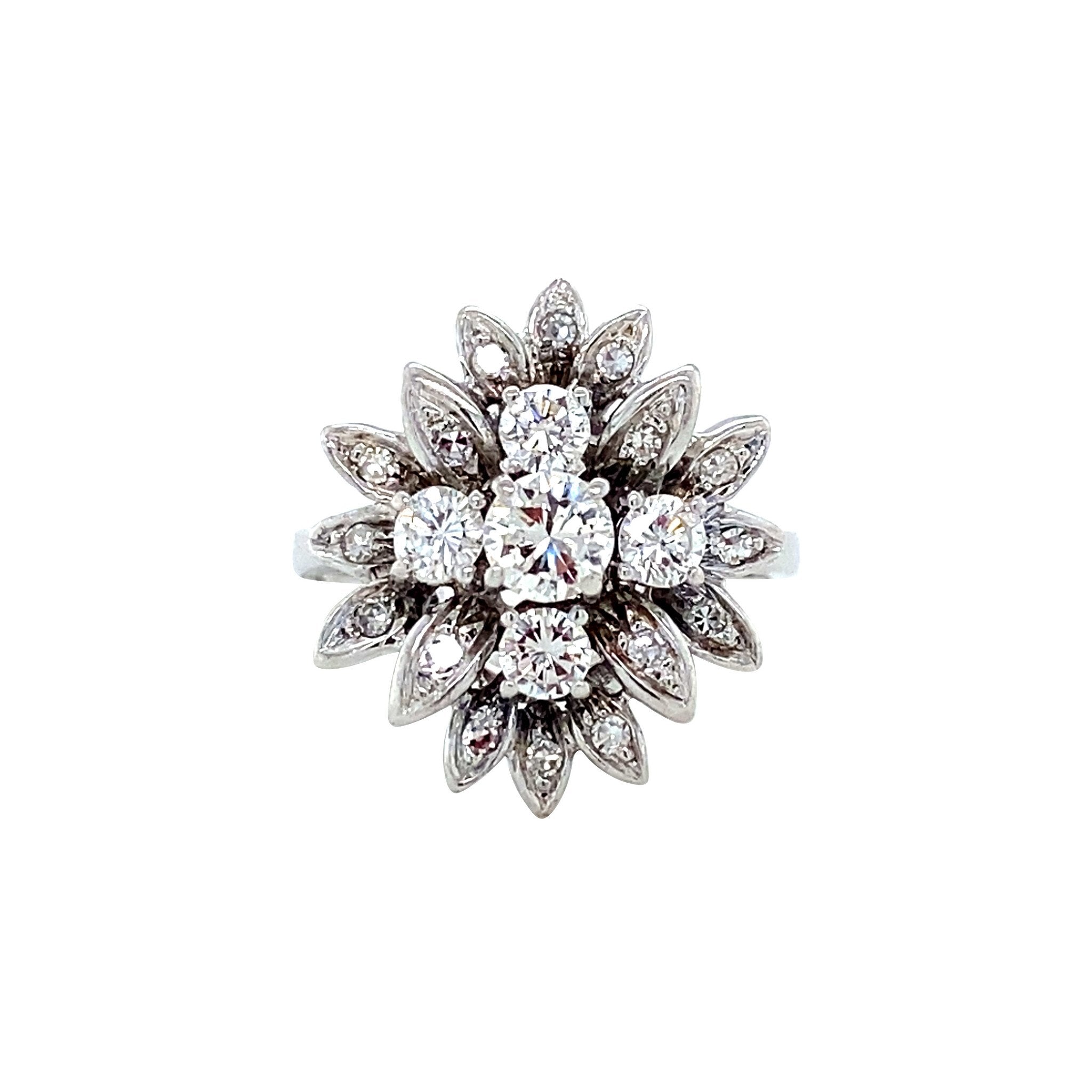 Witgouden vintage prinsessen ring met diamant 18 krt