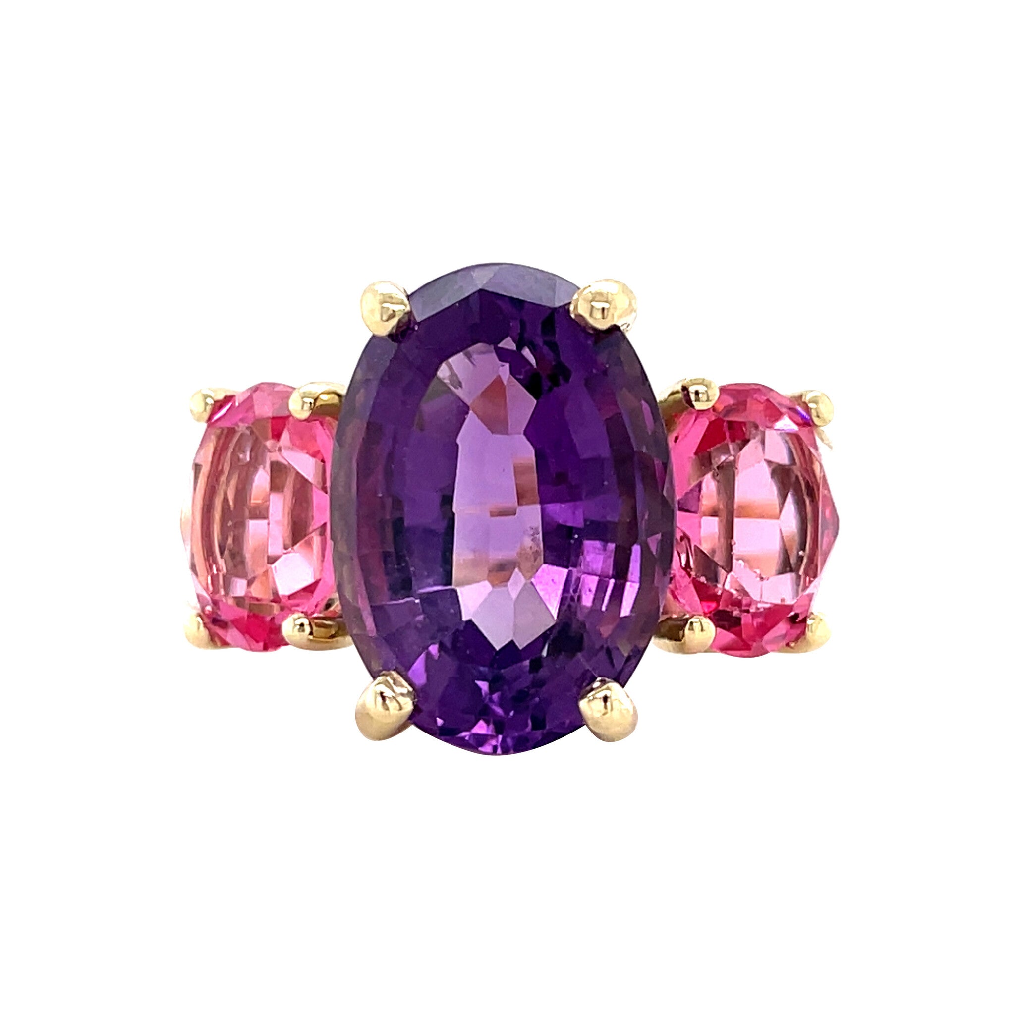 Gouden vintage ring met amethist en kleursteen 14 krt