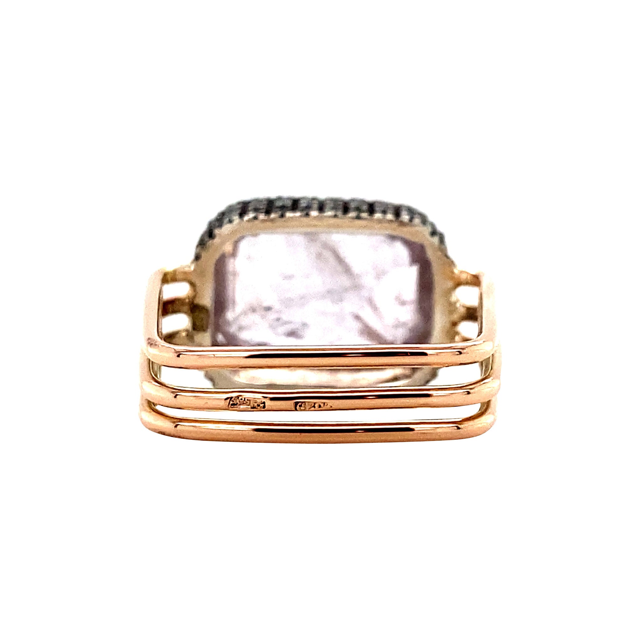 Gold ring with rose quartz and diamond 14 kt/835